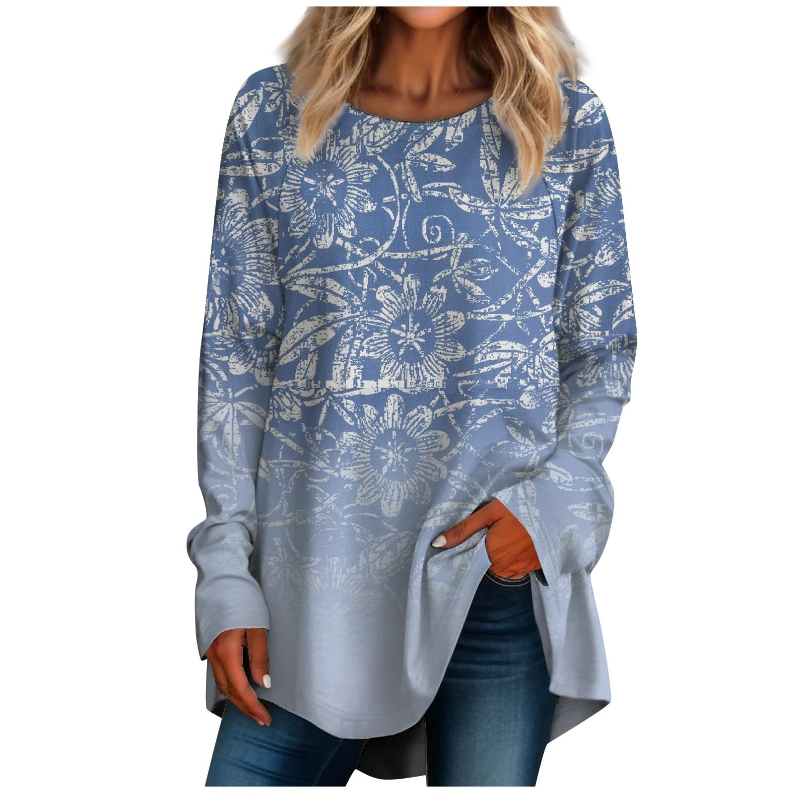 Women's Oversized Crewneck Long Sleeve Tunic Tops - Flowy Casual Shirts with Hem Detail - Perfect for Pairing with Leggings | Work, Lounge & Everyday Wear