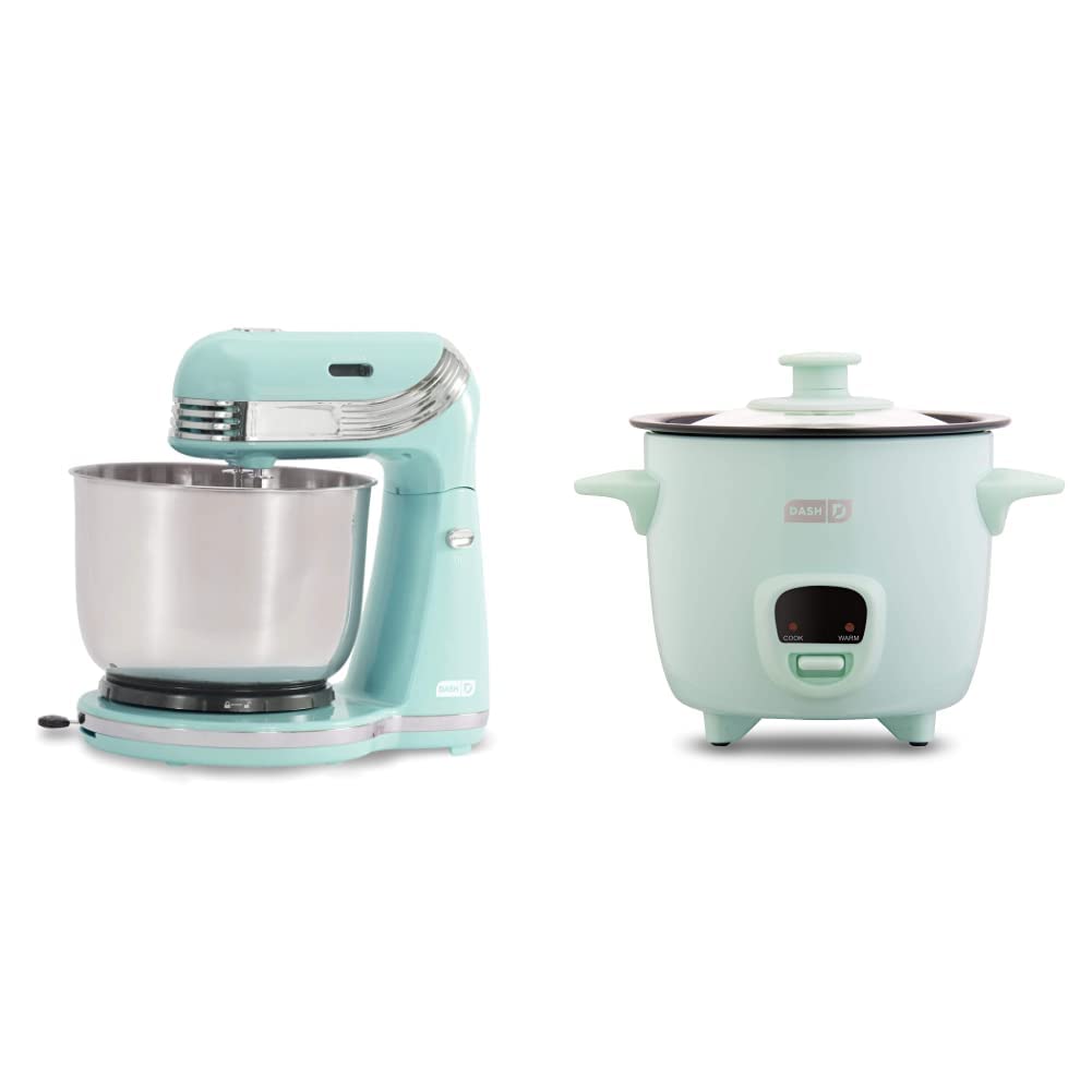 DASH Electric Stand Mixer & Mini Rice Cooker Steamer Bundle - Aqua Blue | Perfect for Baking, Cooking & Meal Prep | Kitchen Essentials for Home Bakers & Busy Families