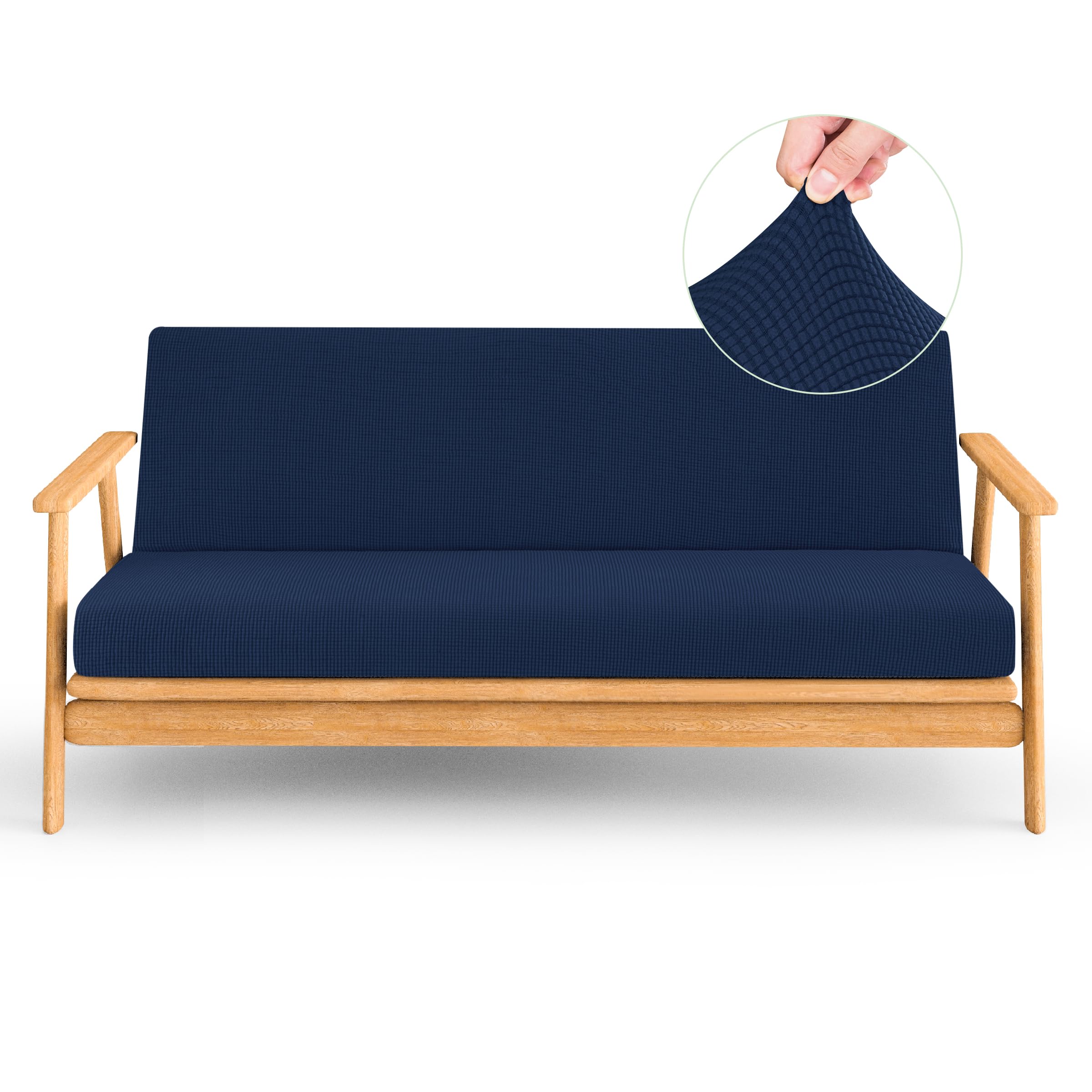 CHUN YI Jacquard Futon Cover Full Size - Stretchable, Washable Slipcover for 6-8 Inch Sofa Beds - Dark Blue | Perfect for Living Rooms, Guest Rooms & Dorm Decor
