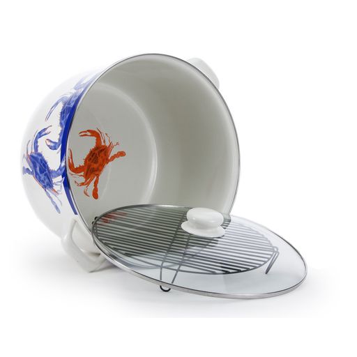 18 Quart Blue Crab Enamelware Stock Pot - Large Cooking Pot for Soups, Stews, Seafood Boils & Family Meals - Durable Enamel Coated Dutch Oven for Stovetop & Outdoor Cooking