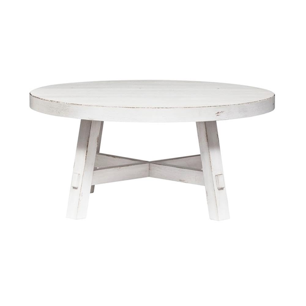 BOWERY HILL Modern White Round Cocktail Table with Splay Legs - Perfect for Living Room, Lounge & Home Decor