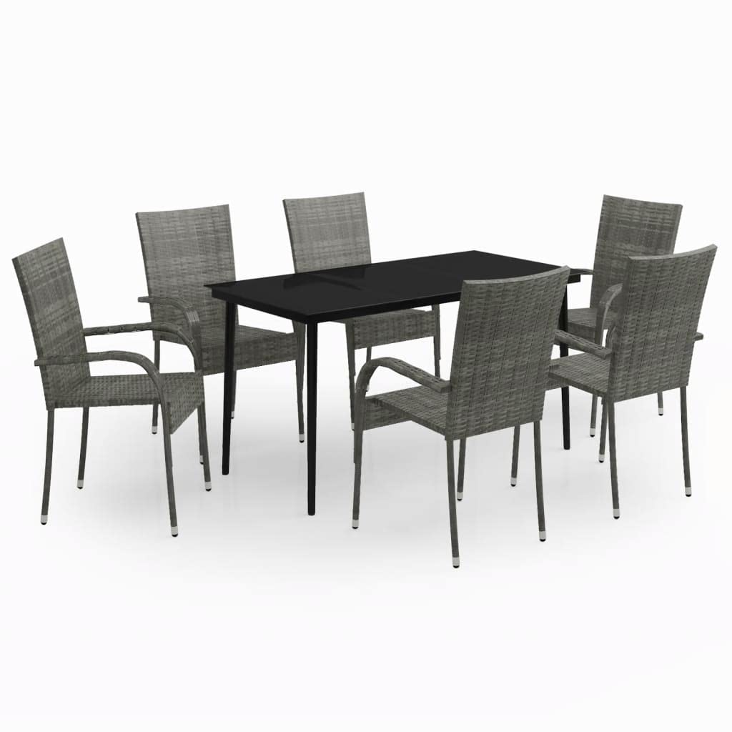 vidaXL 7-Piece Patio Dining Set - Outdoor Garden Furniture with Table and Chairs for Lawn, Yard, Terrace, Balcony - Weather-Resistant Gray & Black - Perfect for Backyard BBQs, Poolside Gatherings & Al Fresco Dining