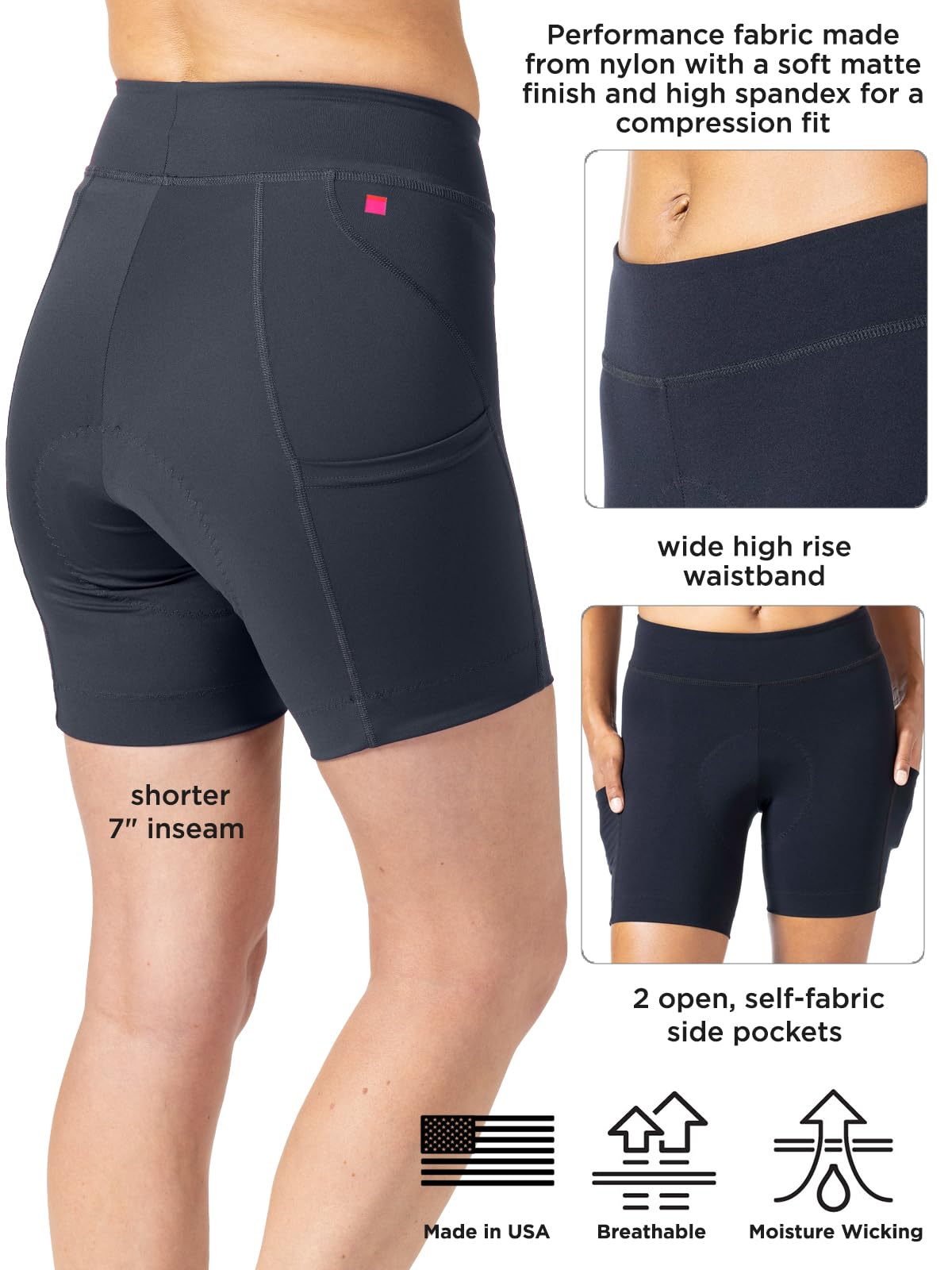 Women's Terry Bike Shorts with Padding - 7 Inch Inseam Compression Cycling Shorts UPF 50+ for Touring & Road Biking | Perfect for Long-Distance Rides & Outdoor Workouts