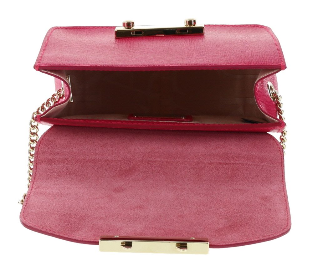 Furla Julia Saffiano Leather Mini Crossbody Bag for Women - Glossy Pink with Gold Hardware | Perfect for Everyday Use, Date Night & Travel Accessories