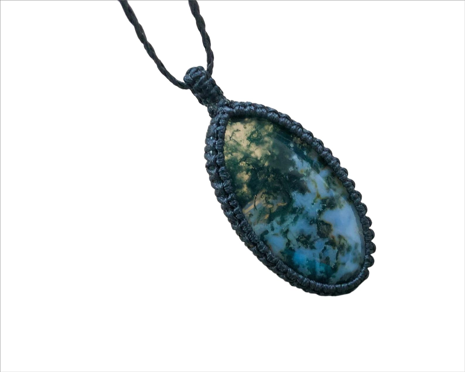 Handmade Moss Agate Macrame Necklace - Large Oval Green Stone Pendant for Women, Boho Jewelry Gift for Her, Perfect for Yoga, Meditation & Spiritual Healing