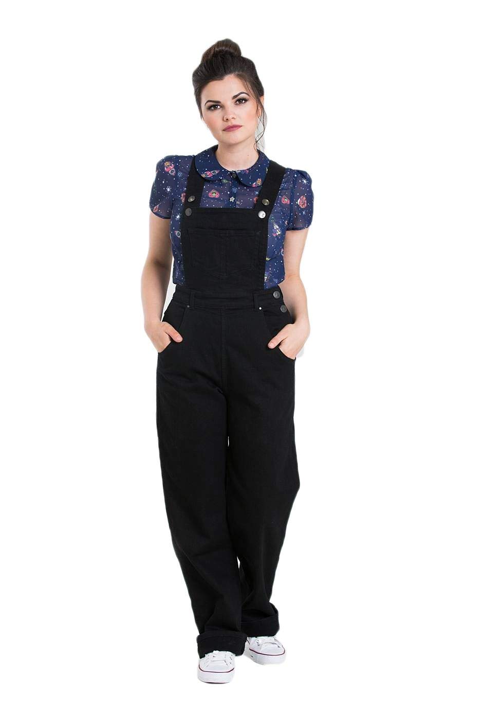 Hell Bunny Elly May High Waist Denim Jeans - Vintage 1940s 50s Retro Rockabilly Dungarees for Women | Perfect for Pinup Fashion, Swing Dancing & Retro Outfits