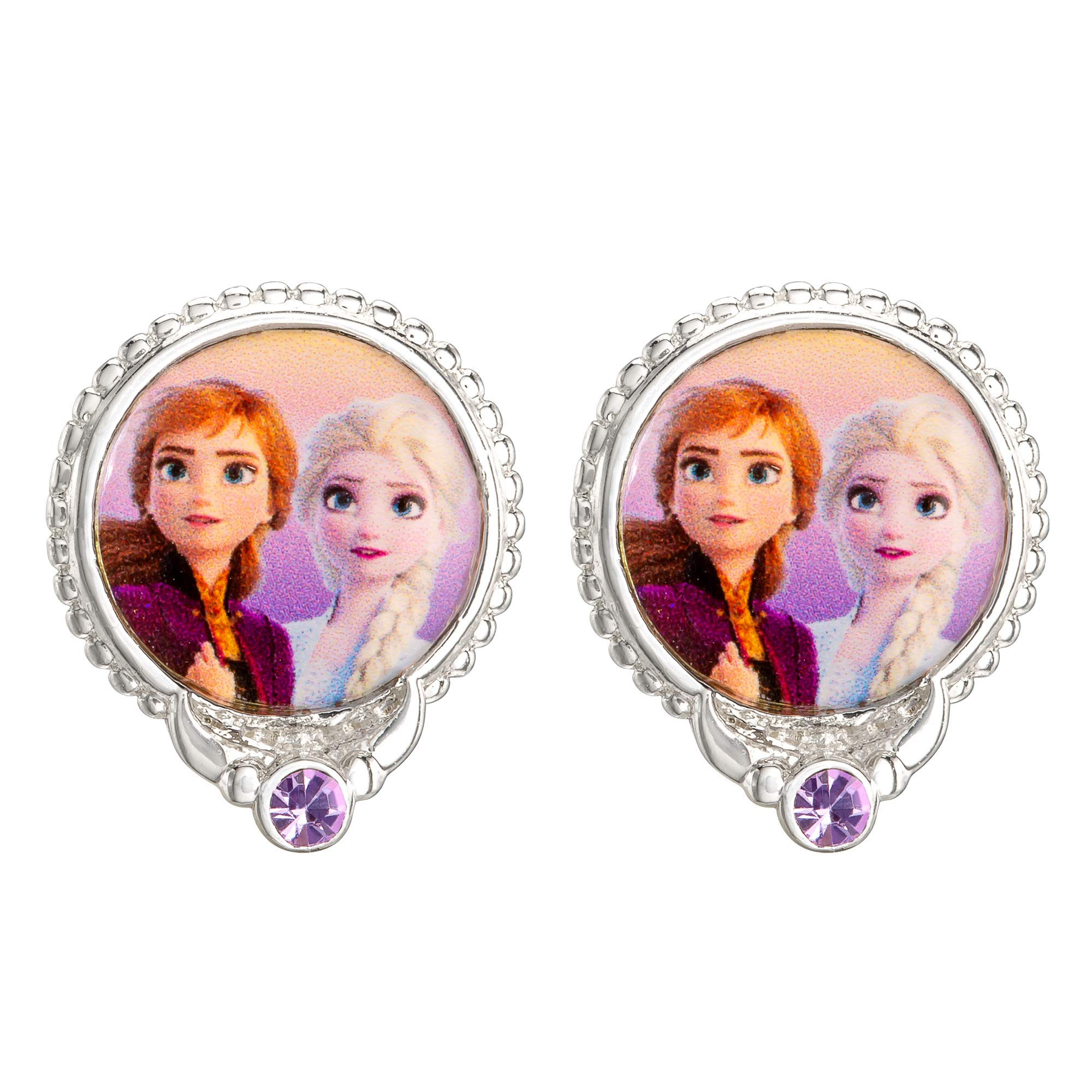Disney Frozen 2 Silver Plated Stud Earrings for Women - Anna, Elsa & Olaf Character Jewelry - Perfect for Cosplay, Gift Giving & Disney Fans