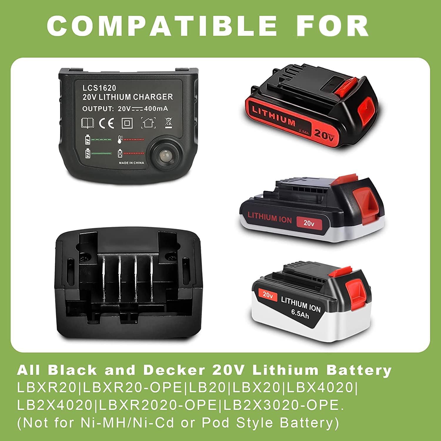 2 Pack 3000mAh Replacement Batteries + 1 Charger for Black & Decker 20V MAX Lithium Power Tools - Compatible with Drills, Saws & Other Cordless Tools