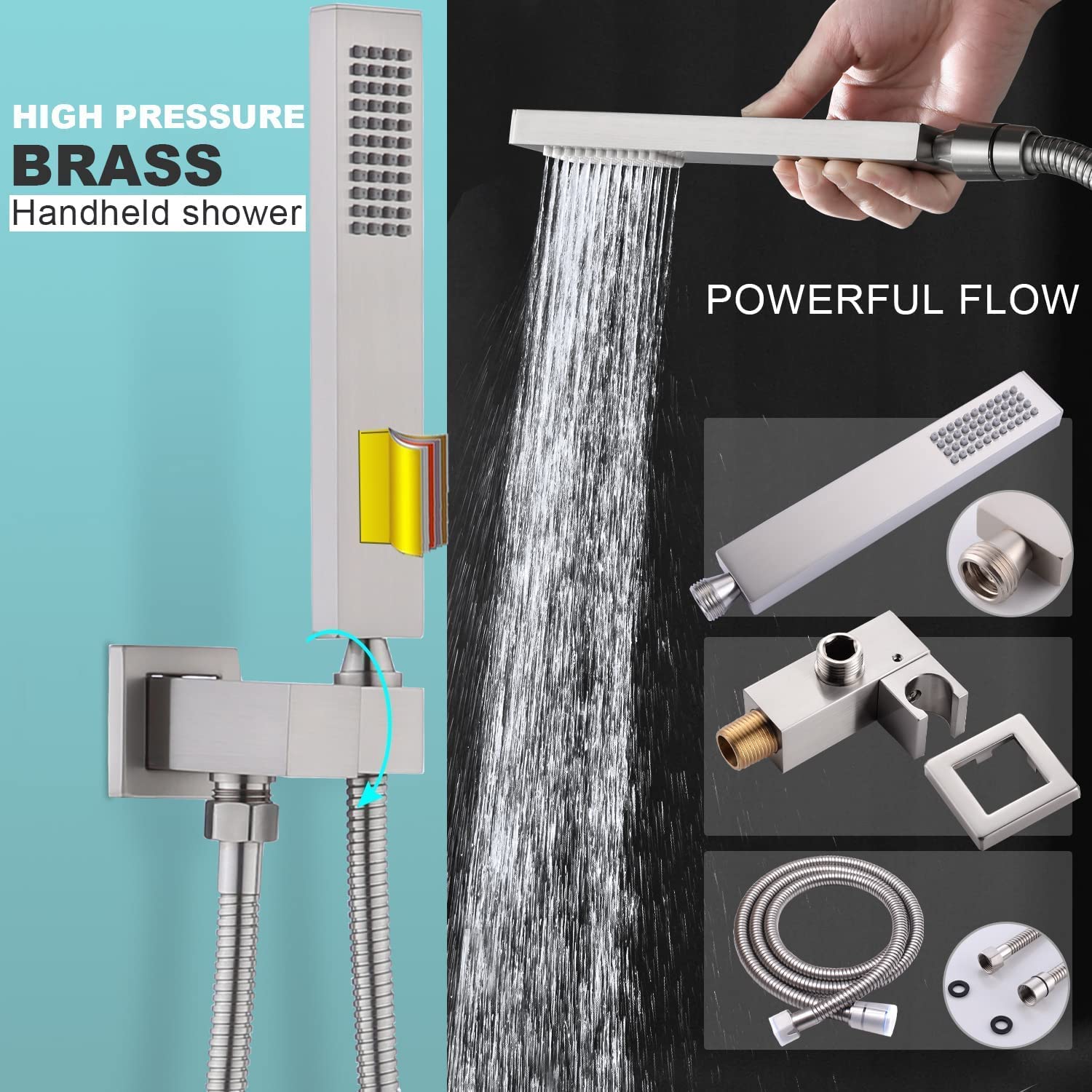 Enga 12 Inch Ceiling Mounted Rain Shower System with Body Jets & Handheld Spray - Brushed Nickel Brass Full Body Massage Spa Shower Set with Rough-in Valve for Luxury Bathroom & Spa Experience