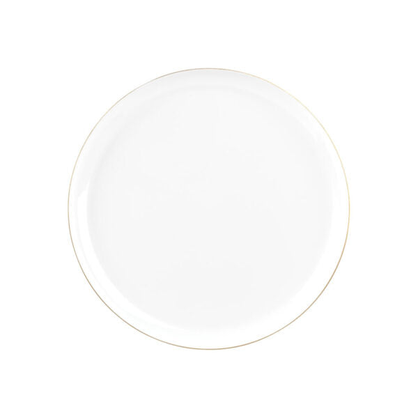 Luxury White and Gold Round Plastic Dinner Plates - 10 Pack Set for Elegant Parties, Weddings, and Formal Dining Events