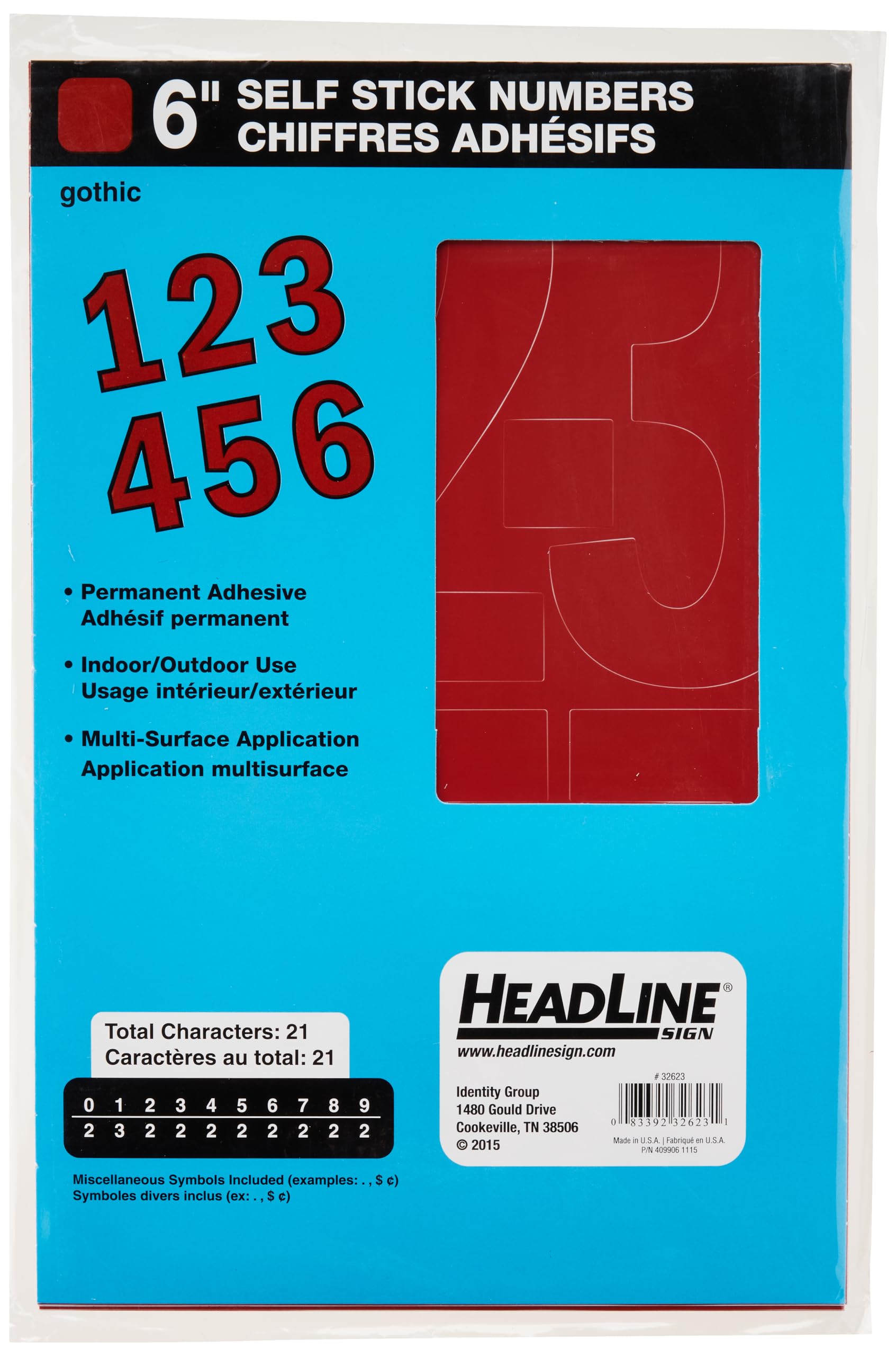 6-Inch Red Stick-On Vinyl Numbers 32623 - Made in USA - Perfect for Mailboxes, Address Signs & Home Organization