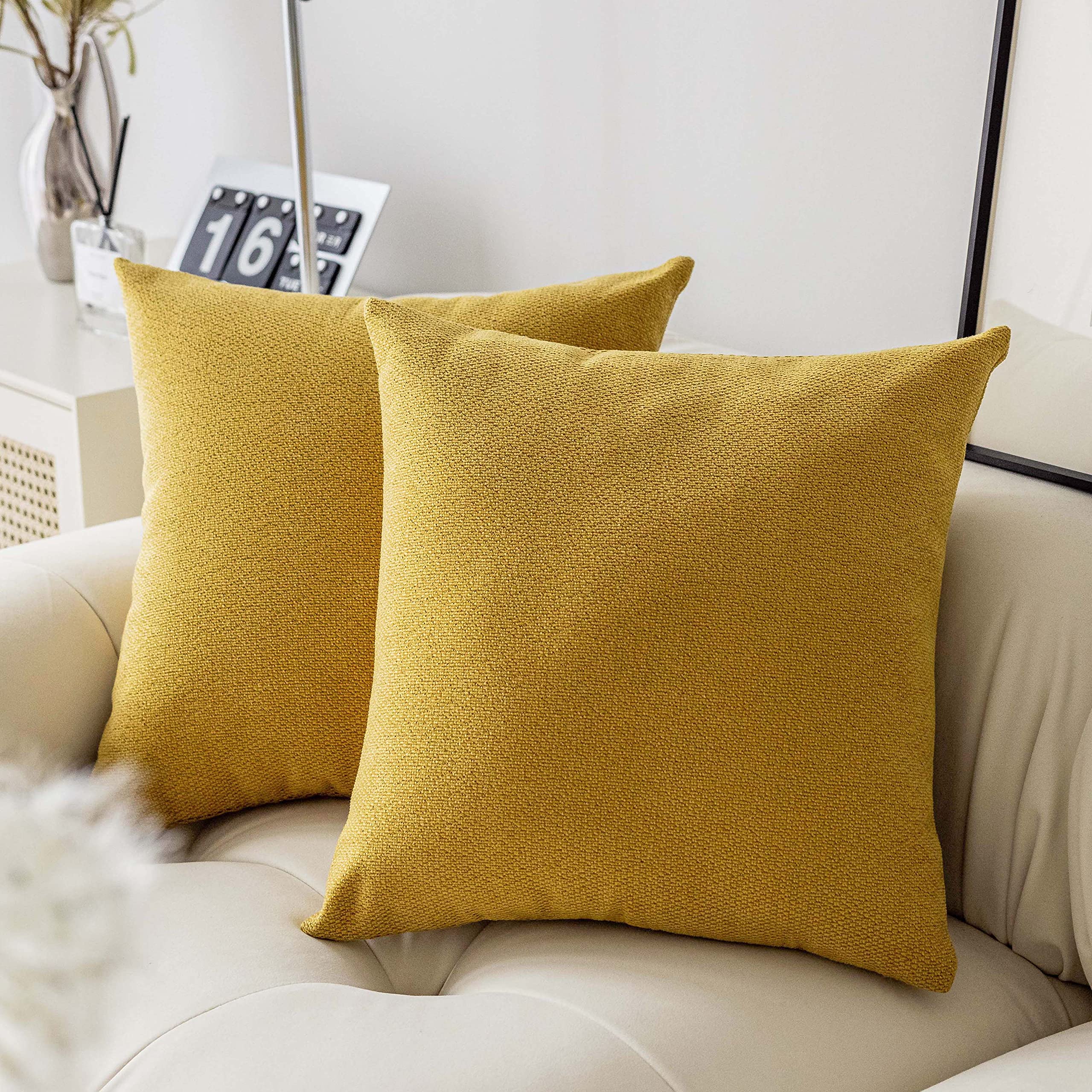 Premium Chenille Euro Pillow Covers 24x24 Inch (60 cm) - Soft Textured Decorative Pillow Shams for Living Room, Bedroom, Office & Patio - Set of 2 Yellow Cushion Covers - Easter & Home Decor Accent