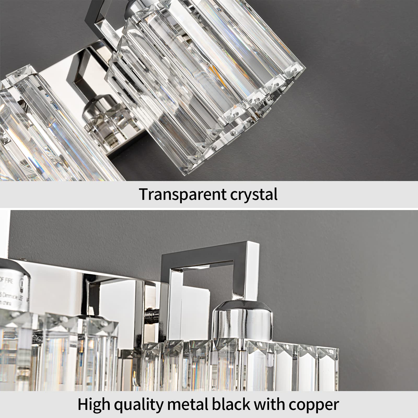 Modern Chrome Crystal Bathroom Vanity Light - 3-Light Wall Sconce with Elegant Crystal Accents for Bathroom, Powder Room & Dressing Area - Perfect for Makeup, Shaving & Ambient Lighting