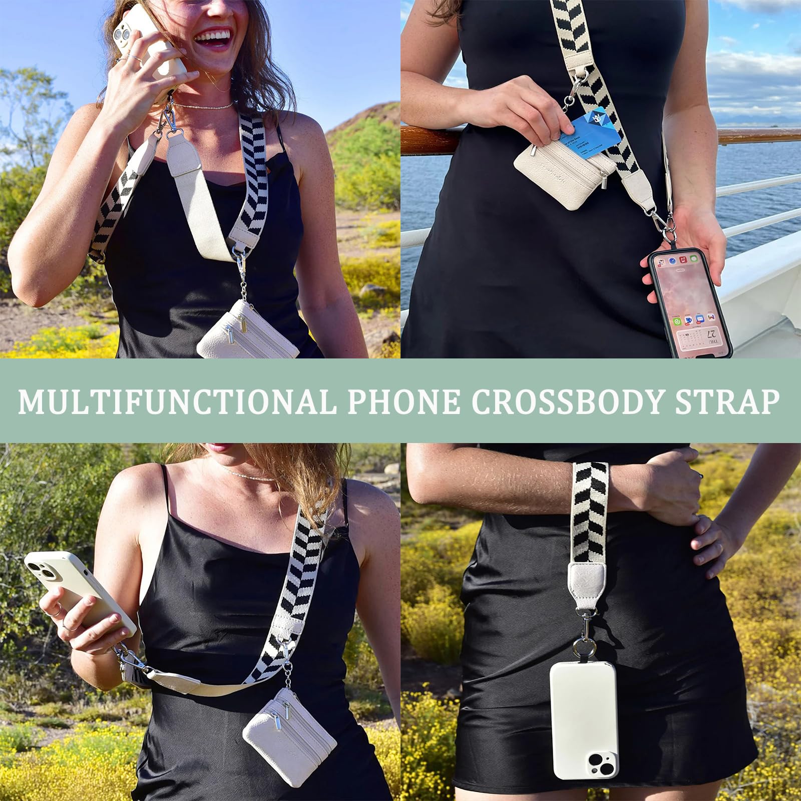 Phone Strap with Zippered Pouch & Clip - Hands-Free Crossbody Wallet Strap for Smartphones (Black) | Perfect for Travel, Shopping & Outdoor Activities