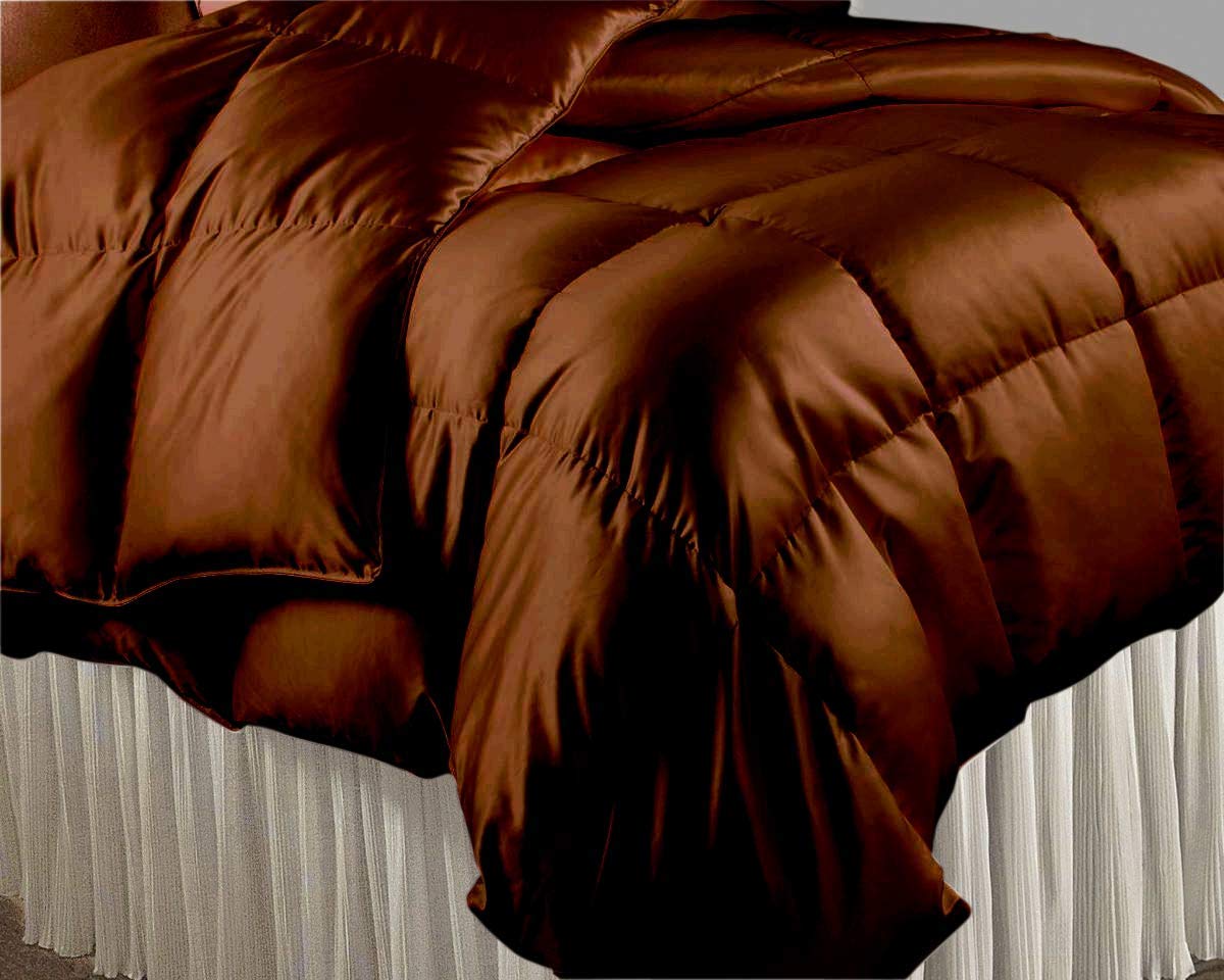 All-Season Chocolate Brown Down Alternative Quilted Comforter - Plush Silky Satin Fill - Corner Duvet Tabs - Machine Washable - Full/Queen Size (90x90 Inches) - Perfect for Bedroom Decor, Guest Rooms & Cozy Nights