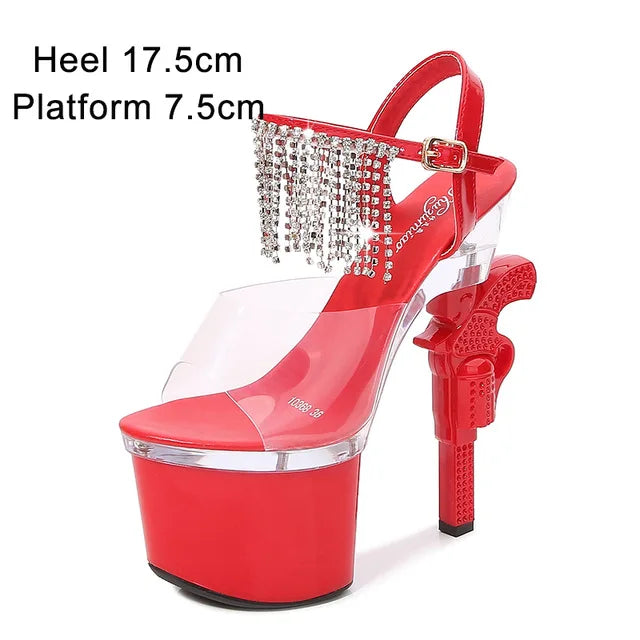 Sexy 17cm High Heel Platform Sandals for Women - Red Stiletto Wedding Shoes with Pistol Heel for Brides, Models & Evening Parties | Perfect for Prom, Runway Shows & Special Occasions