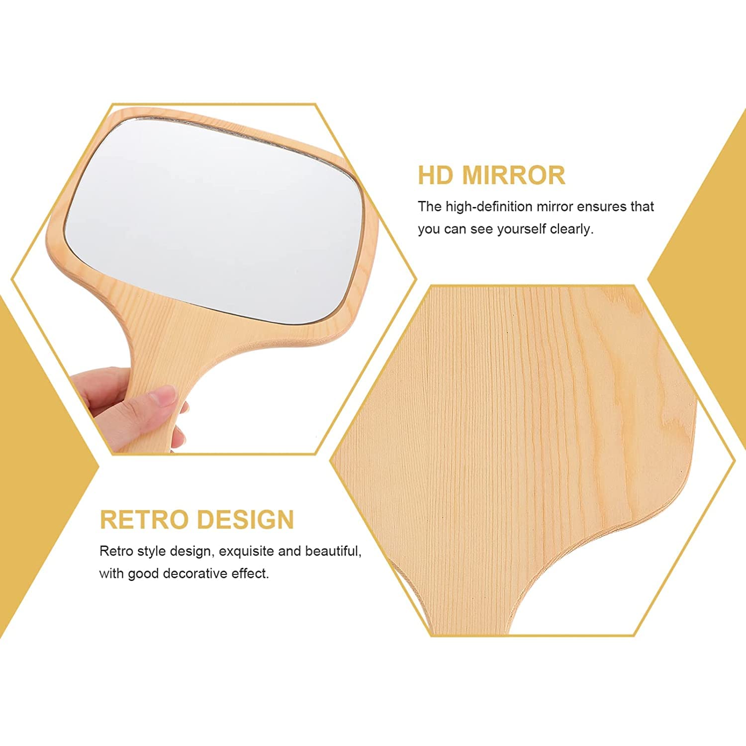 Wooden Handle Mirror for Shaving & Makeup - Portable Travel & Bathroom Use