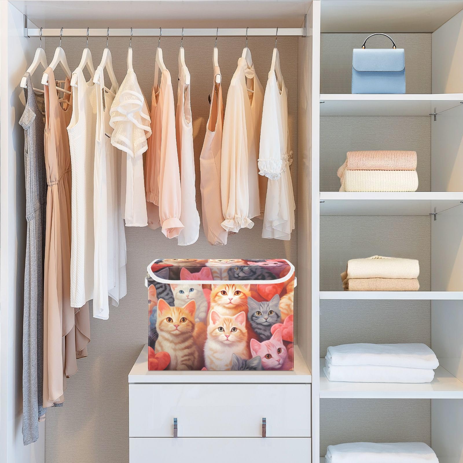 Collapsible Storage Bins with Lids - Flower Cat Pattern Organizer for Clothes & Home
