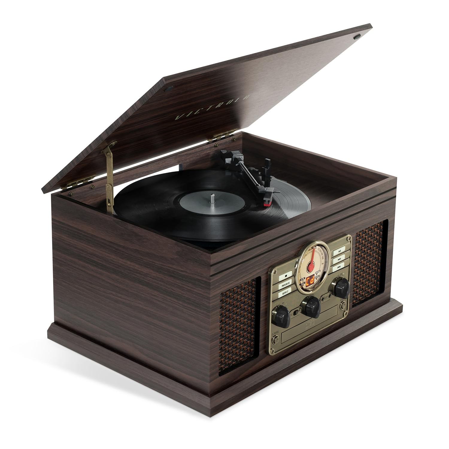 Victrola Nostalgic 7-in-1 Bluetooth Record Player & Multimedia Center with Built-in Speakers - 3-Speed Turntable, CD & Cassette Player, AM/FM Radio | Wireless Music Streaming | Espresso | Perfect for Home Entertainment, Vinyl Collectors & Retro Music Lovers
