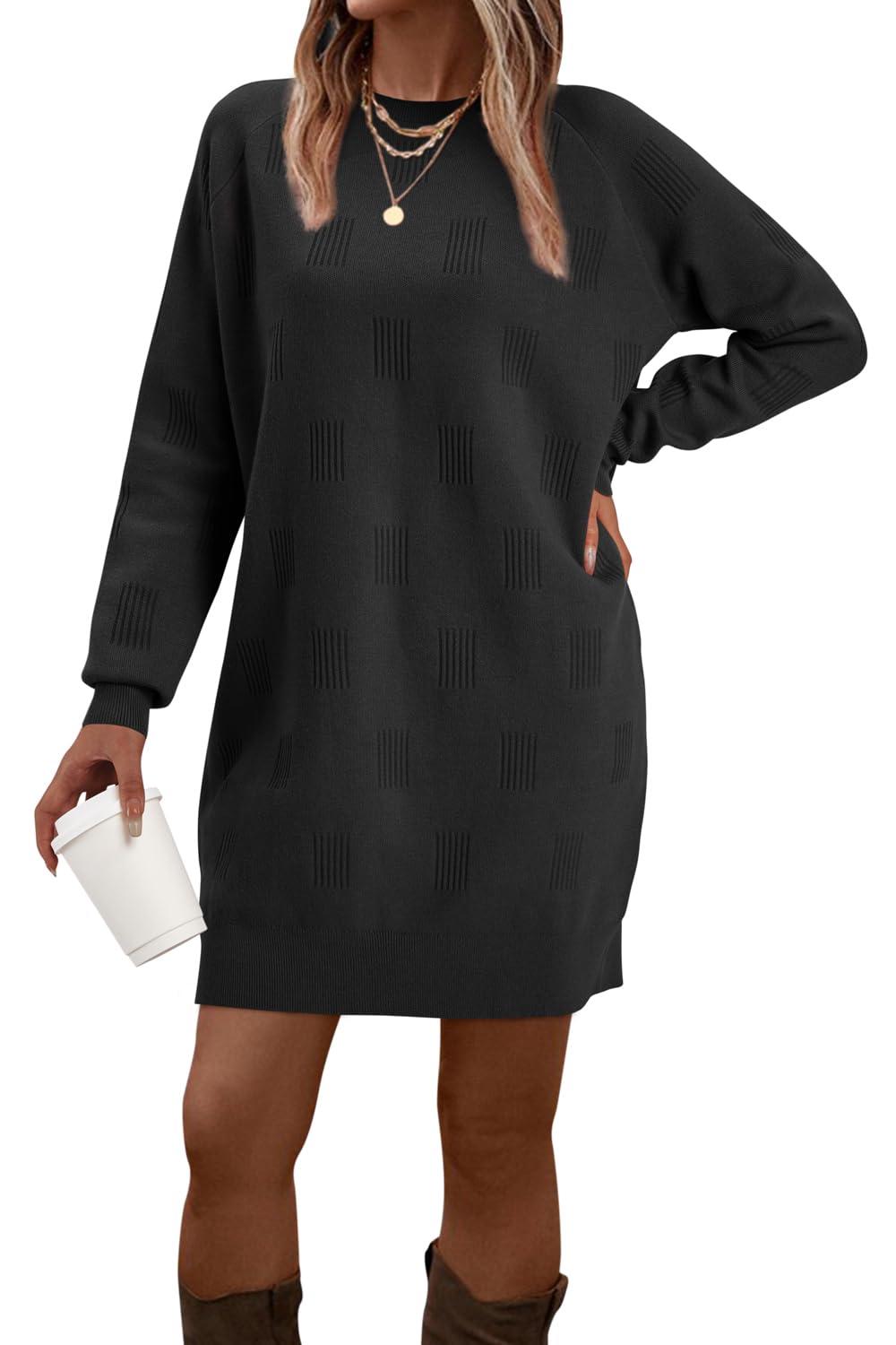 Arach&Cloz Women's Oversized Sweater Dress 2024 - Crew Neck Long Sleeve Knit Pullover Winter Clothes for Fall Fashion | Cozy Outfit for Holiday Parties, Office Wear & Casual Winter Dates