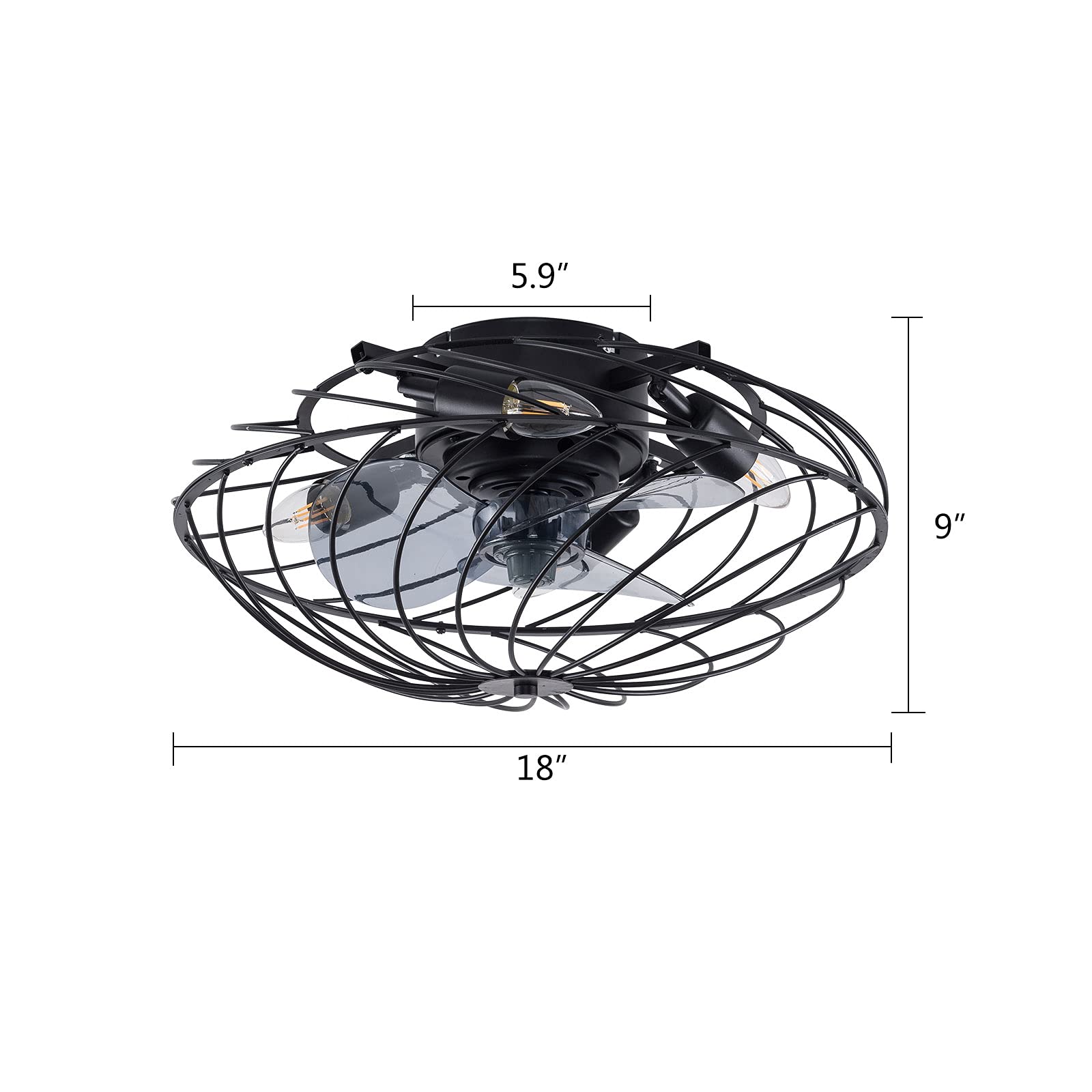 OUKANING Enclosed Ceiling Fan with Light - 3 Speed Adjustable, Remote Control, Low Profile Industrial Design - Perfect for Living Room, Bedroom, Kitchen & Office (Black) - Energy Efficient Cooling & Stylish Lighting Solution