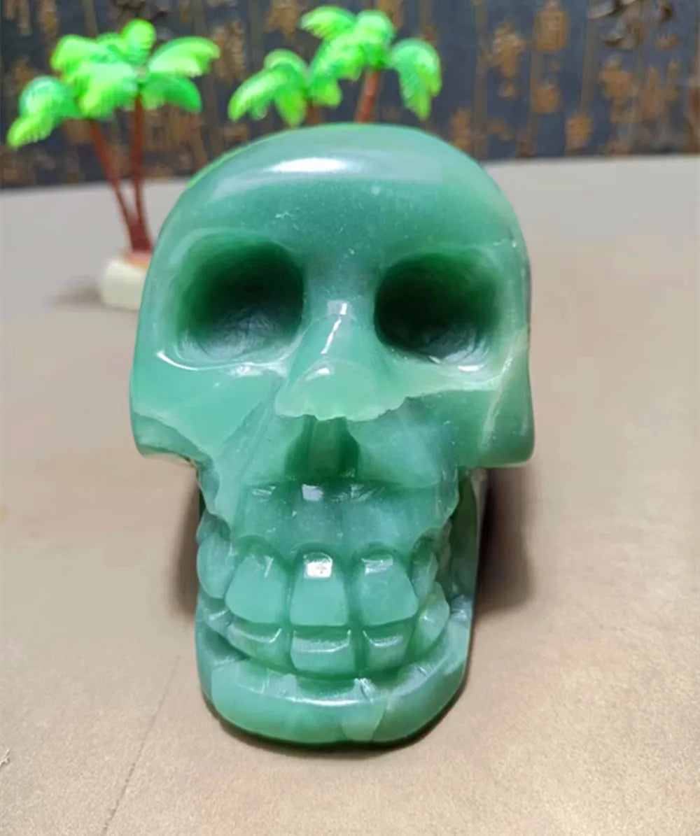Natural Green Dongling Carved Skull Energy Quartz Crystal - Feng Shui Healing Stone for Chakra Balancing, Meditation & Home Decor | Perfect for Spiritual Healing, Yoga Spaces & Gothic Interior Design