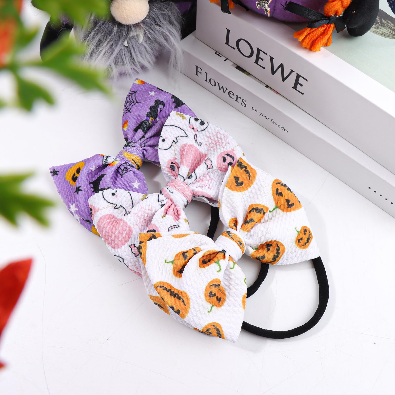 Halloween Baby Headbands with Bows - Pumpkin & Ghost Print for Girls - Party & Photo Props