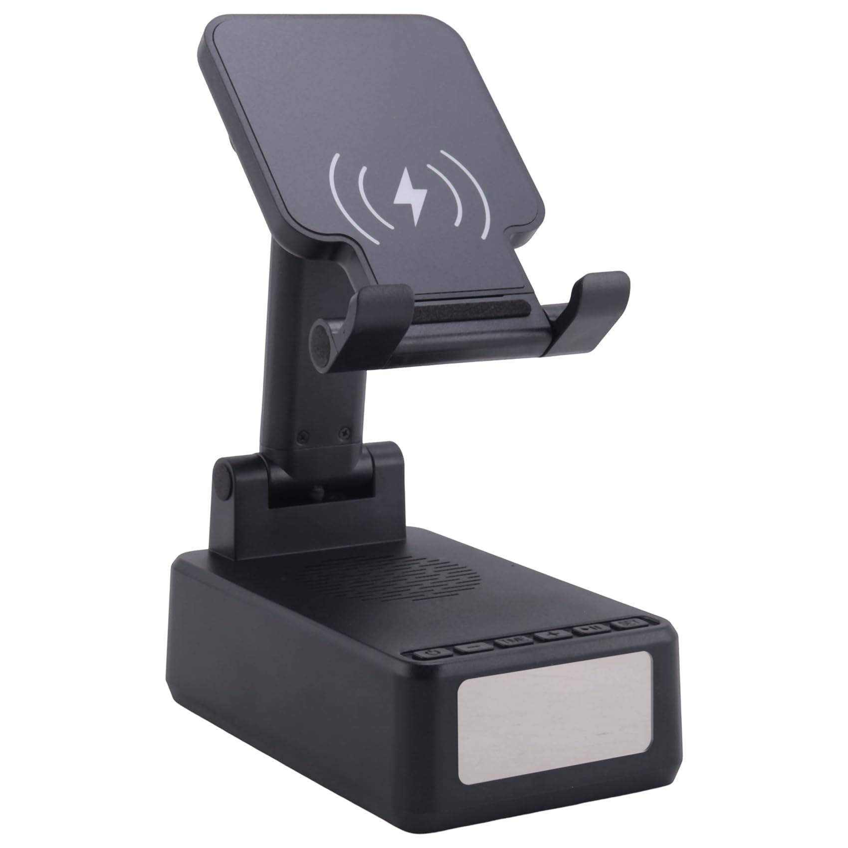 Jeenuuder 3-in-1 Wireless Charging Stand with Bluetooth Speaker & Phone Holder - Fast Qi Charging for iPhone, Android - Perfect for Home Office, Bedside & Desk Organization
