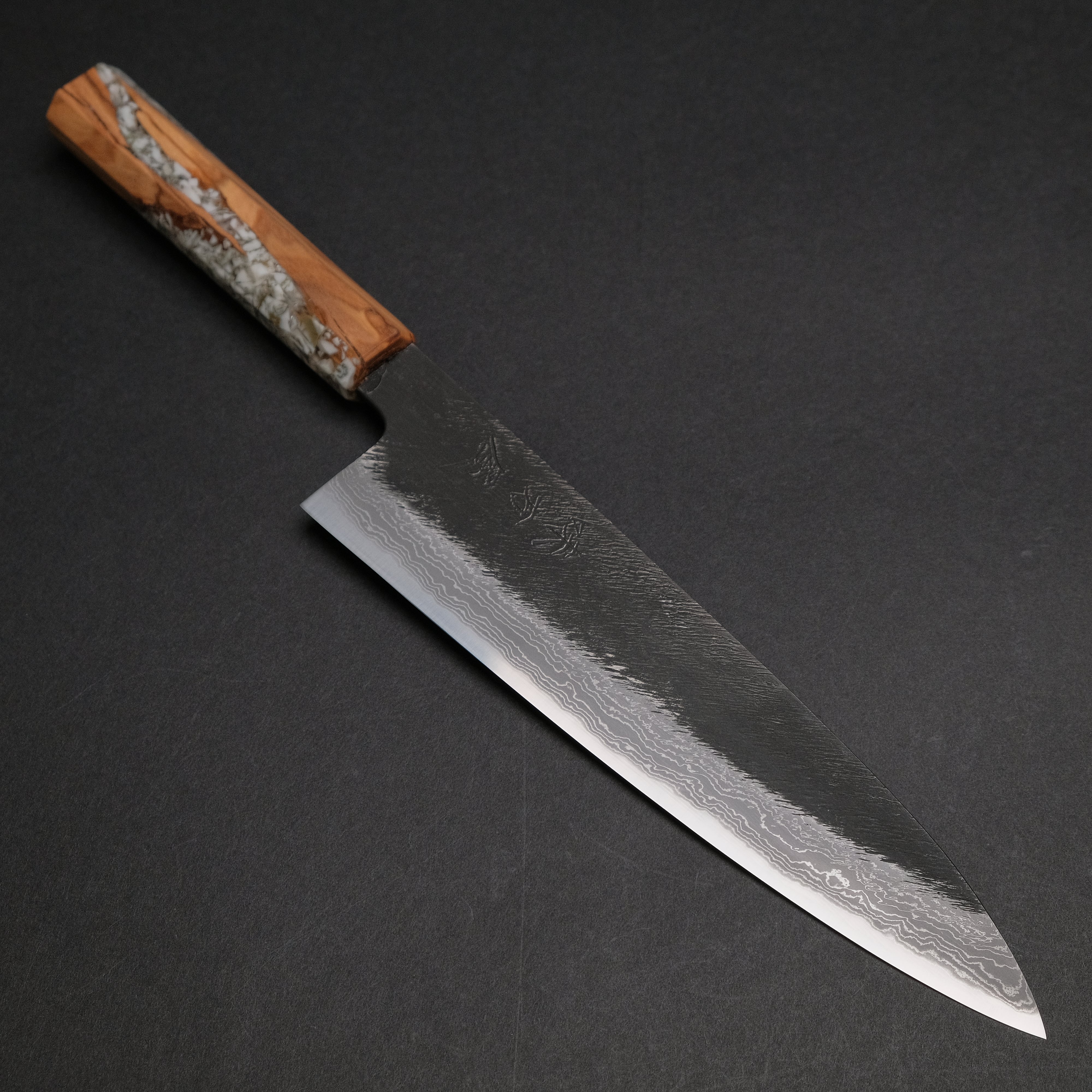 Ajikataya White #2 Matsuba Damascus Gyuto 210mm Japanese Chef Knife with Olive/TQPRV Handle - Premium Kitchen Knife for Sushi, Meat Cutting & Professional Cooking (#13)