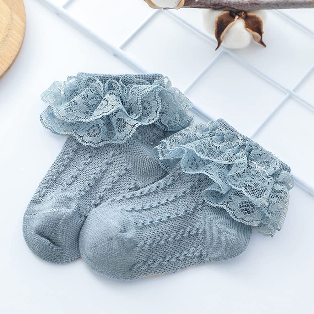 4/5/6 Pack Baby Girls Ruffle Socks - Lace Flower Ankle Socks for Toddlers & Infants - Soft Frilly Socks for Newborns & Little Girls - Perfect for Everyday Wear, Special Occasions & Photo Shoots