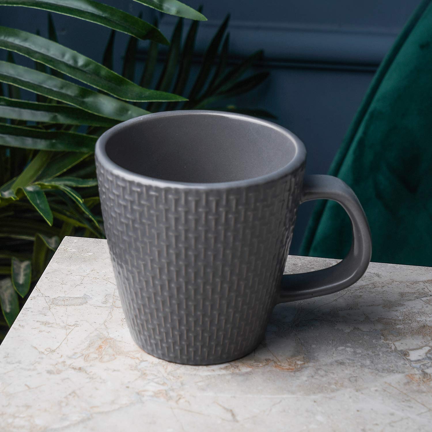 Stone Lain Abigael Weave Stoneware Dish Set - 4 Gray Coffee Mugs for Home, Kitchen & Office | Durable Ceramic Cups for Tea, Coffee & Hot Beverages