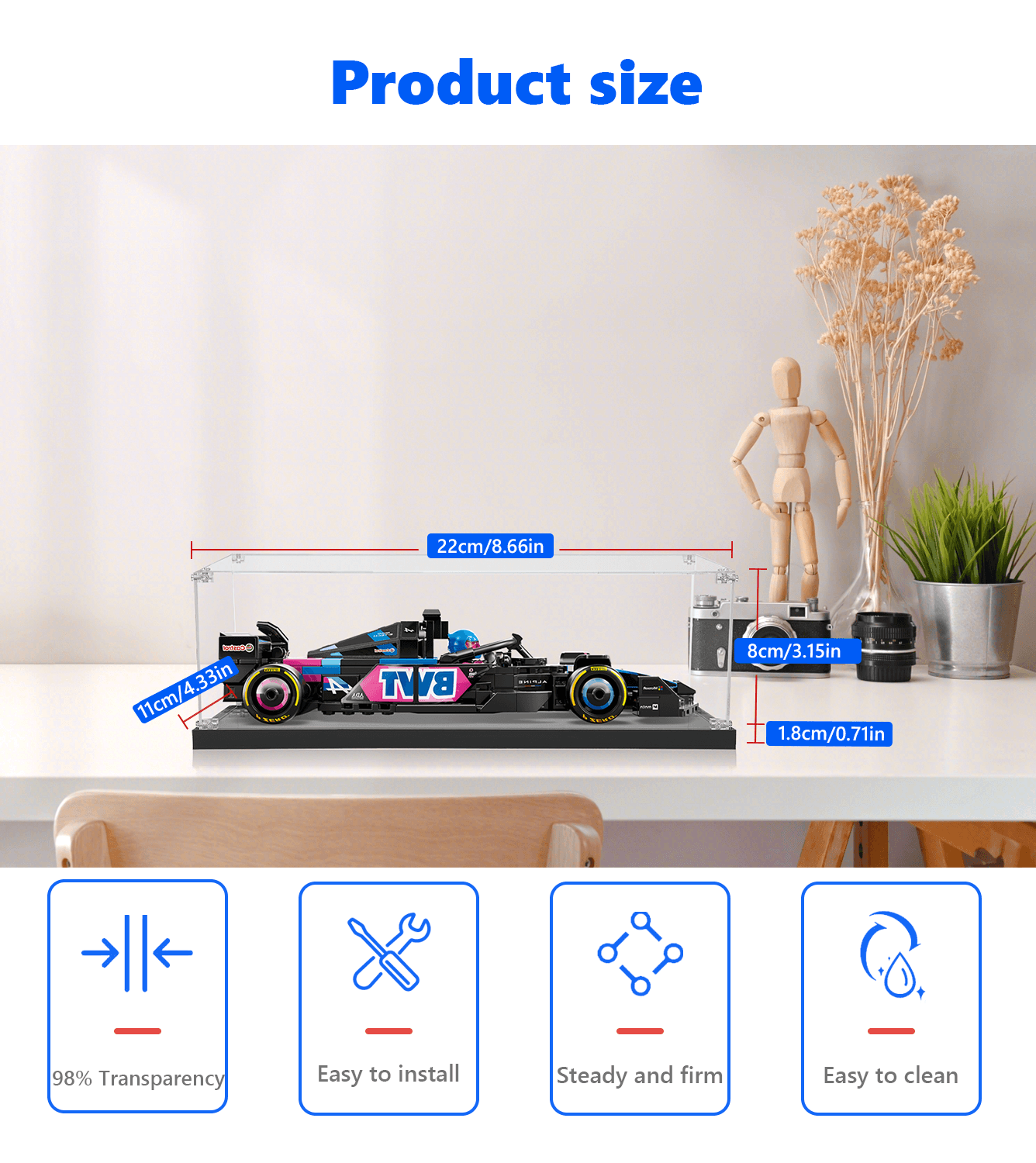 LEGO BWT Alpine F1 A524 (1:32 Scale) Display Case - Protective Showcase for Model 77248 - Perfect for Collectors & Home Decor
