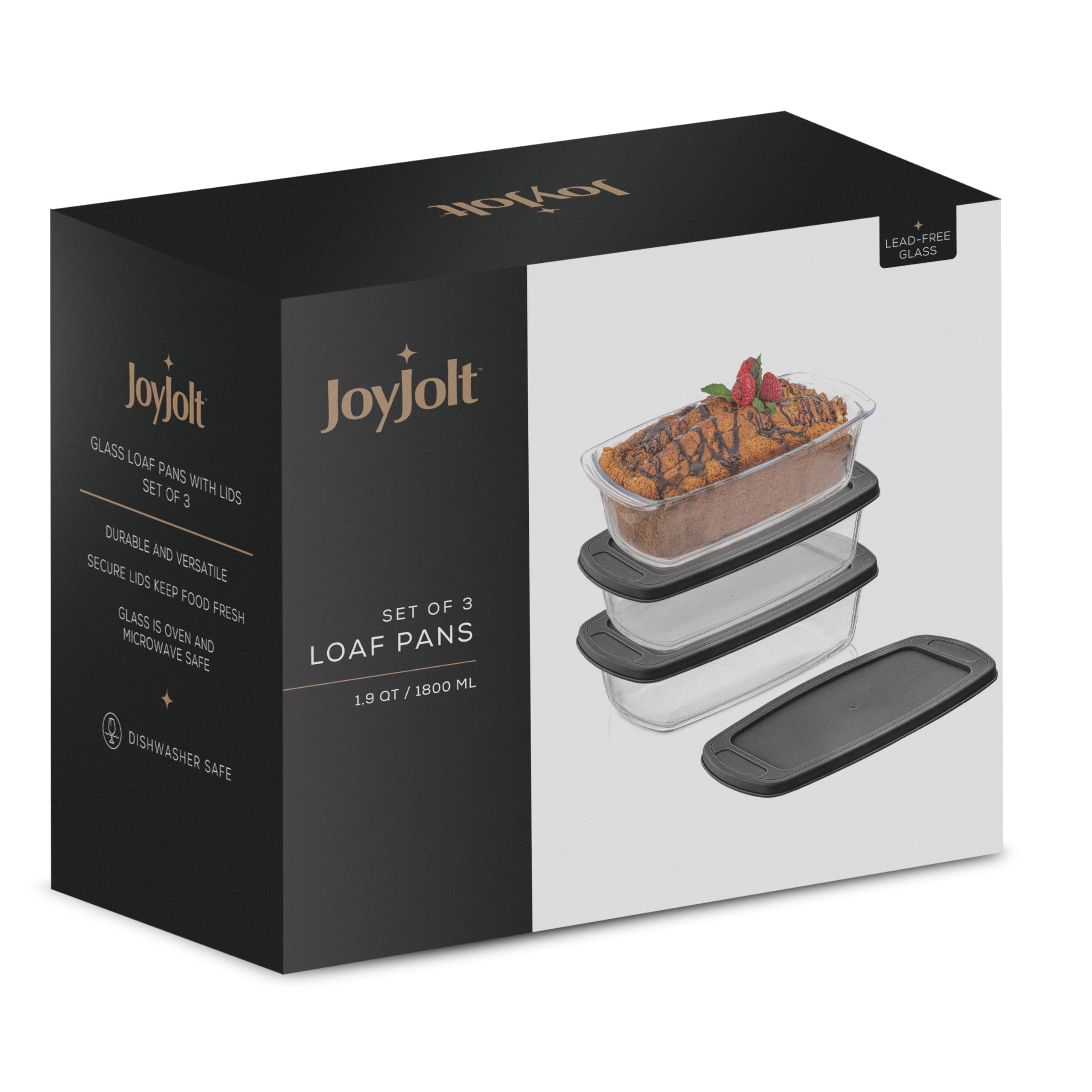 JoyJolt 3-Piece Loaf Pan Set with Lids - 1.9 Quart Large Rectangular Baking Dish for Bread, Banana Bread & Lasagna - Oven Safe & Airtight Bread Storage Container - Perfect for Home Baking, Meal Prep & Food Preservation