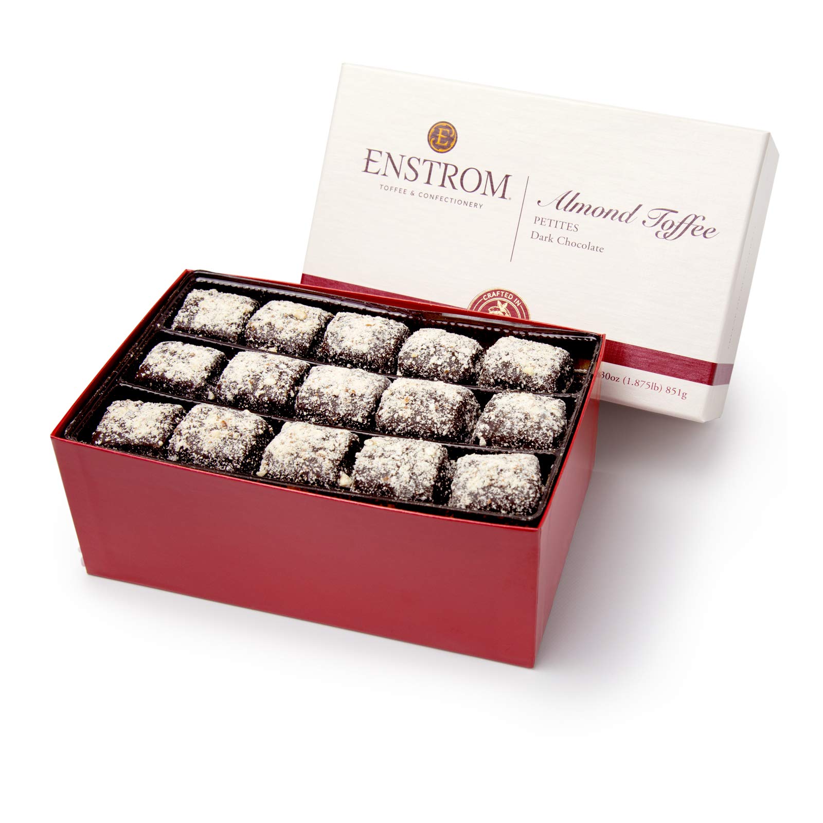 Enstrom Dark Chocolate Almond Toffee Petites 30oz Box - Bite-Size Gluten Free Kosher Dairy All Natural Gourmet Candy | Perfect for Gifts, Parties & Holiday Treats