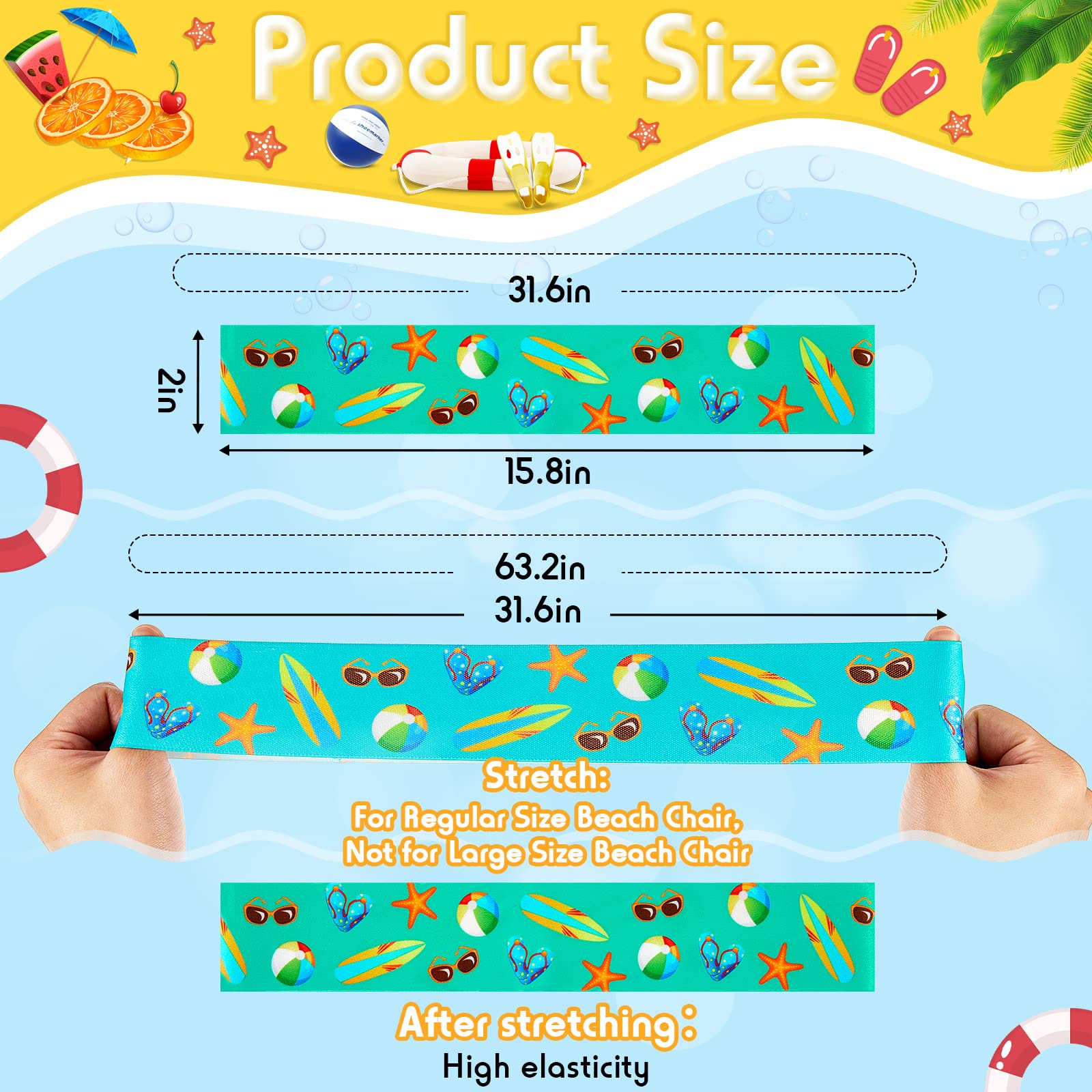 8 Pack Large Elastic Towel Bands for Beach Chairs - 15.75