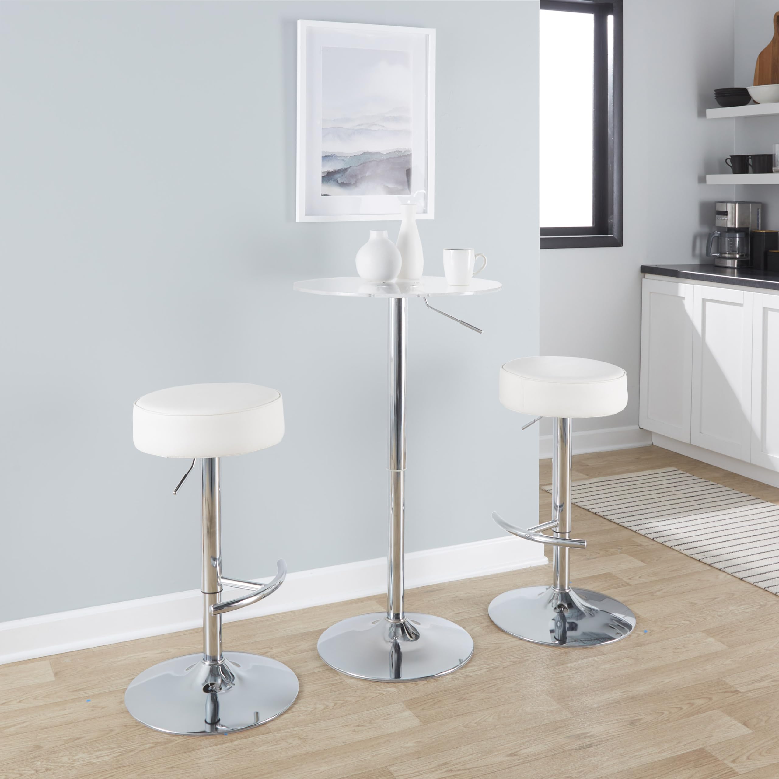 Adjustable Bar Height Dining Table - 36 Inch Round Pub Table with Clear Glass Top for Kitchen, Bistro & Outdoor Patio Use