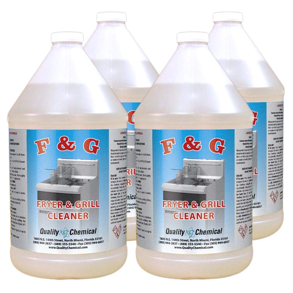 Commercial Grade Fryer & Grill Cleaner with Caustic Soda - Heavy Duty Restaurant Deep Fryer Degreaser - Sodium Hydroxide Formula for Professional Kitchen Equipment - 128 oz (4 Pack) - Ideal for Fast Food Chains, Diners & Catering Businesses