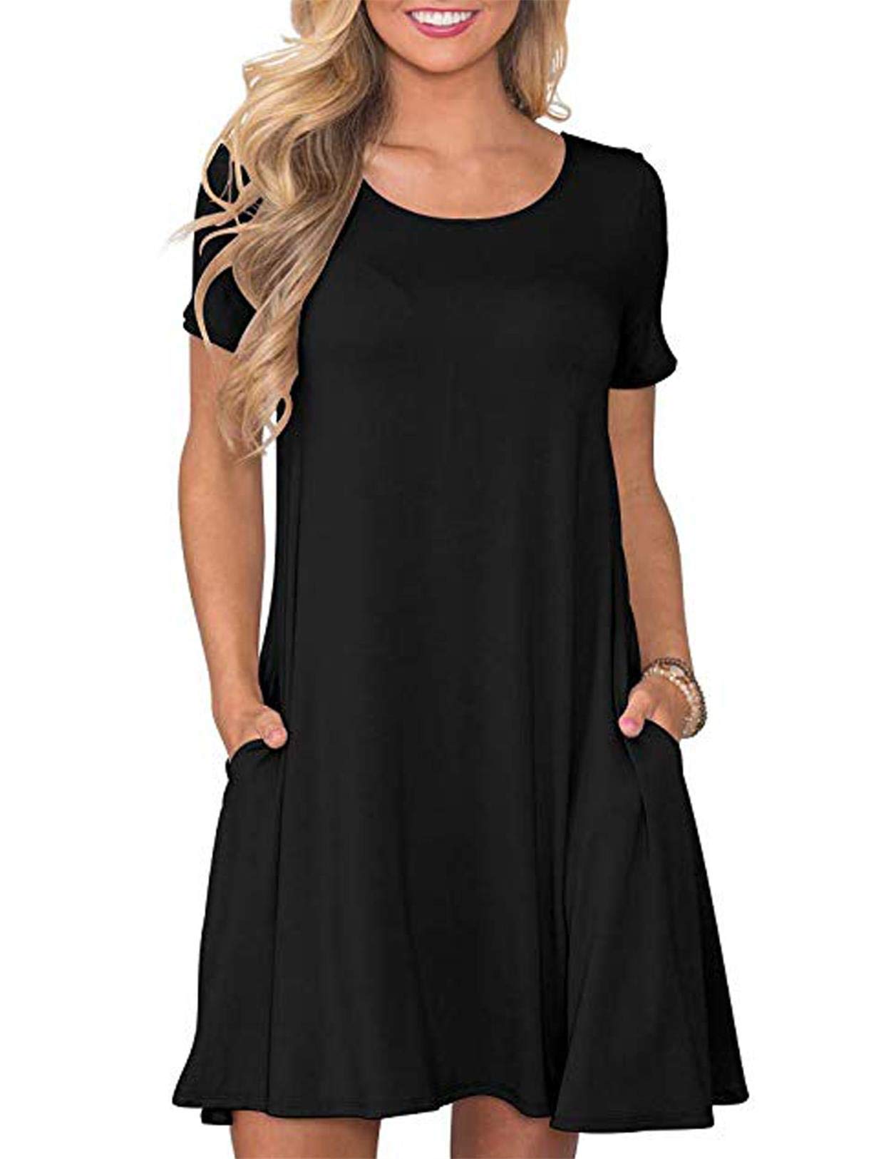CHERFLY Women's Summer T-Shirt Dress - Casual Short Sleeve Swing Dress with Pockets for Beach, Vacation & Everyday Wear | Comfortable Cotton Blend Dress for Outings, Shopping & Relaxation