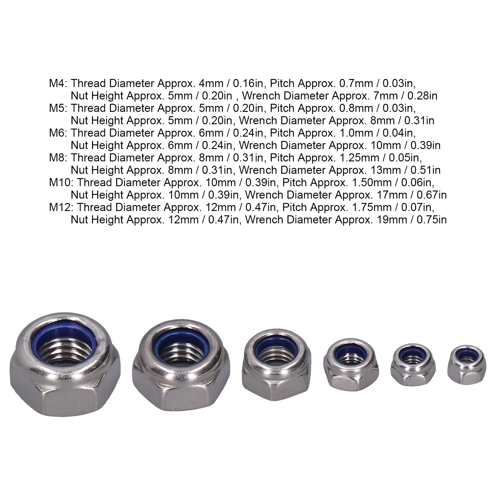 Lock Nuts - 6 Sizes Nylon Insert Locking Nuts for Folding Beds, Electrical Machinery & Hardware - Lightweight, Secure Fastening Solution for DIY Projects & Industrial Applications
