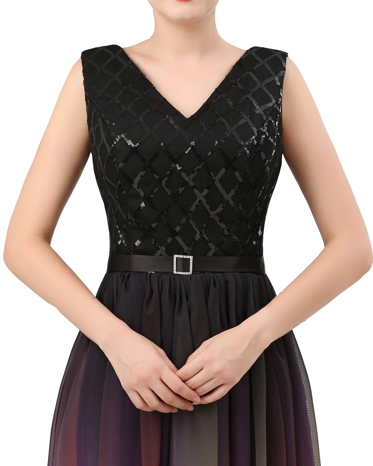 Lemai V-Neck Long Sequined Chiffon A-Line Corset Prom Evening Dress for Women - Elegant Formal Gown for Homecoming, Wedding Guest & Special Occasions