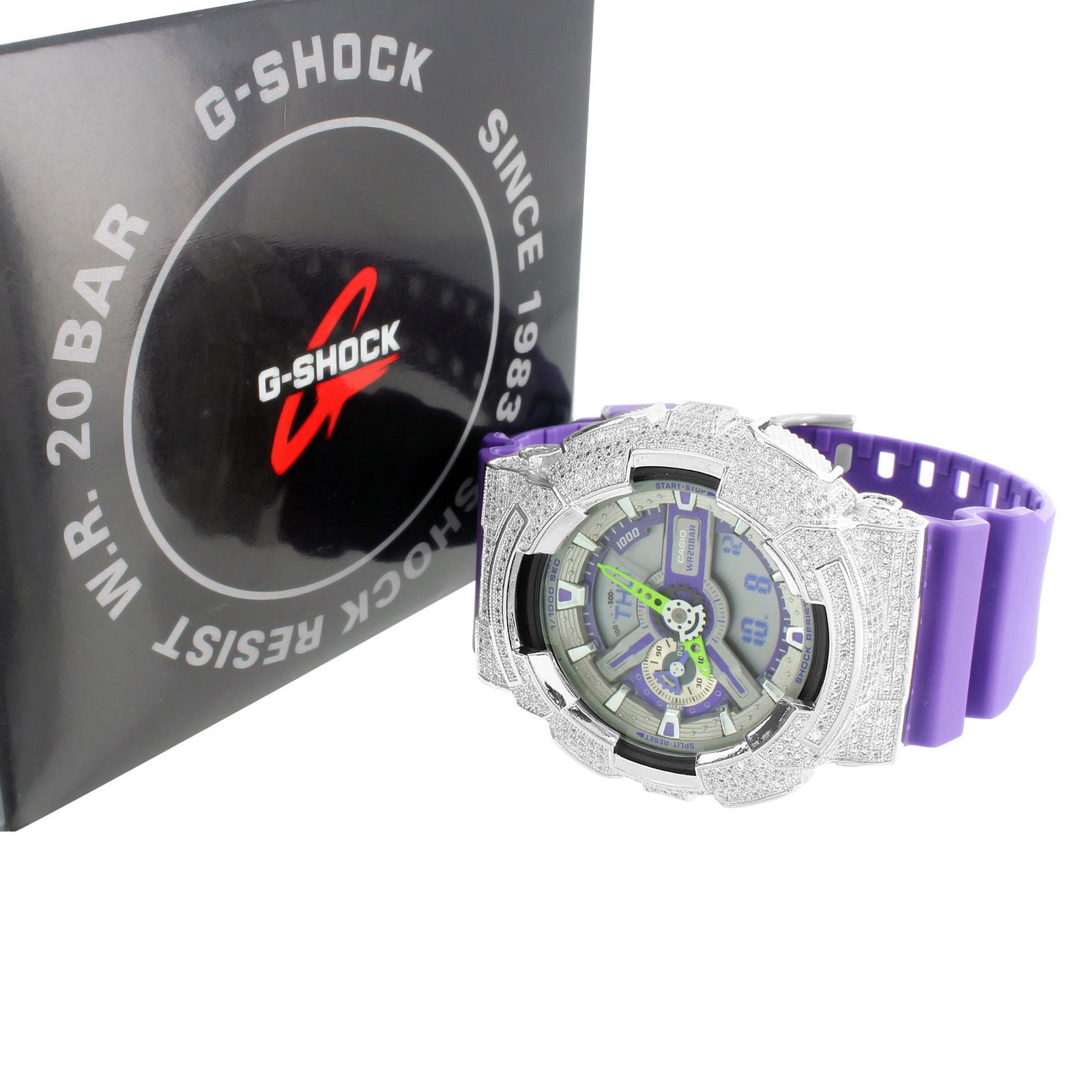 G Shock Watch GA110DN 6A Purple Band Custom Bezel - Shock Resistant Digital Sports Watch for Men - Perfect for Outdoor Activities, Running & Extreme Sports