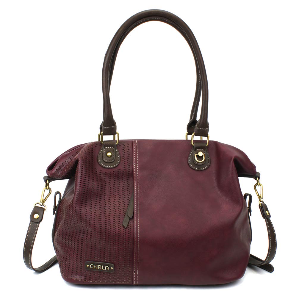 CHALA Laser Cut Tote Handbag for Women - Convertible Shoulder Bag & Crossbody Purse - 845 (Plum) - Perfect for Work, Travel & Everyday Use