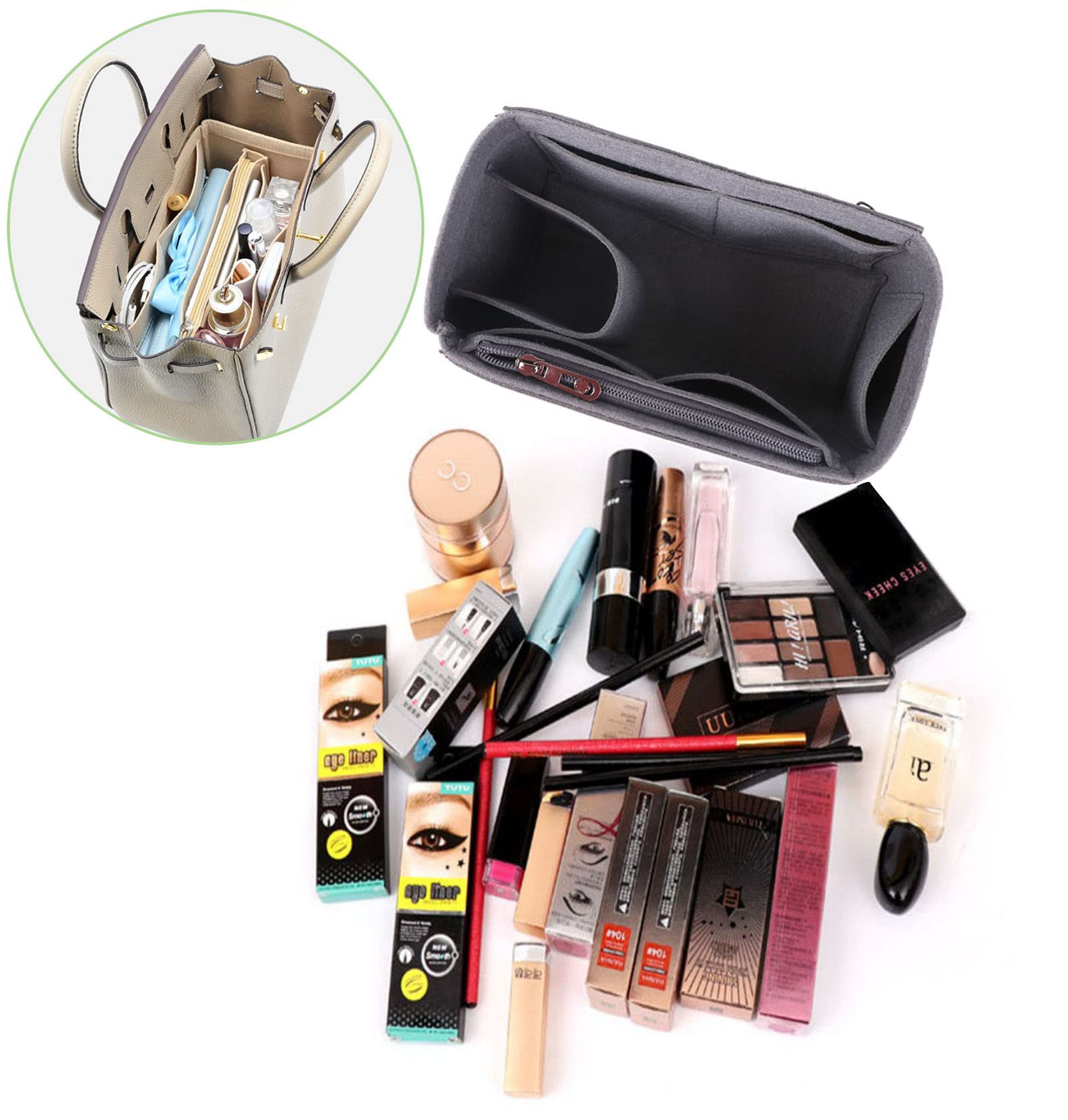 Lckaey Purse Organizer Insert for Birkin 30 - Beige | Handbag Organizer for Hermes Birkin 30 | Perfect for Travel, Work & Everyday Use