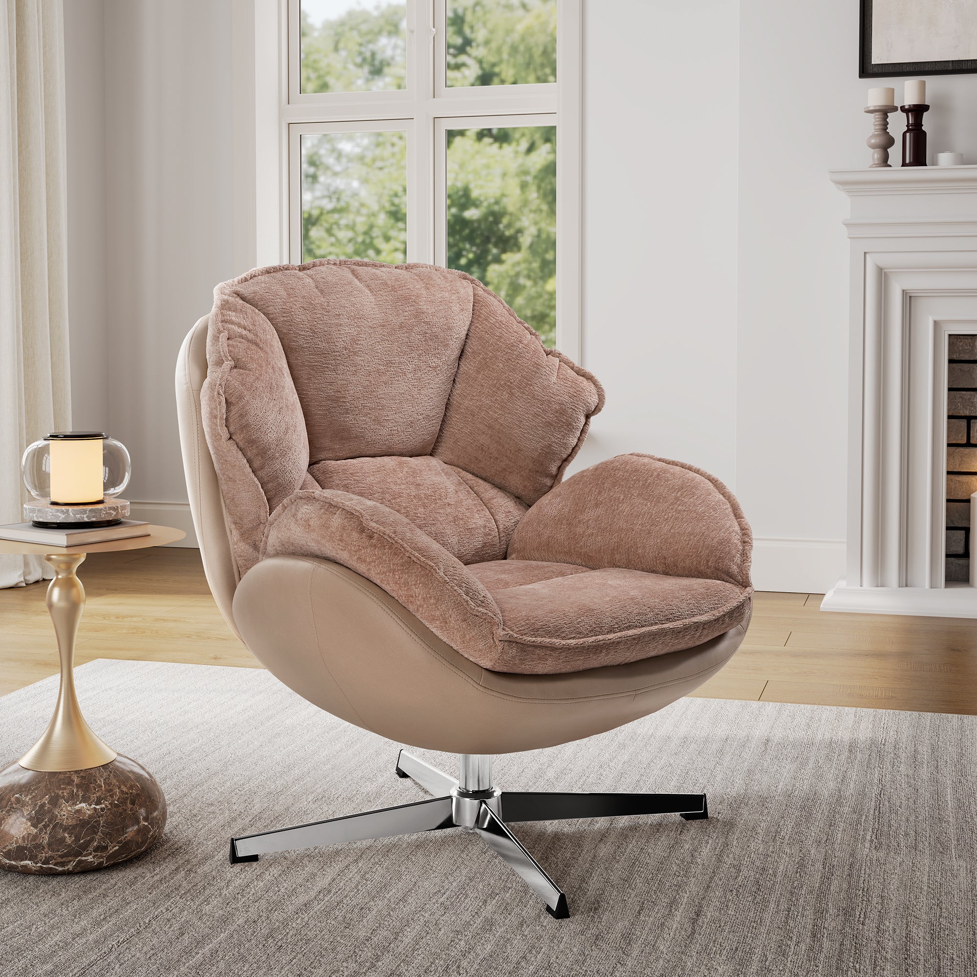 Comfortable Norman Chenille Swivel Lounge Chair - Soft Velvet Upholstered Accent Chair with 360° Rotation for Living Room, Bedroom & Office - Modern Home Decor Furniture