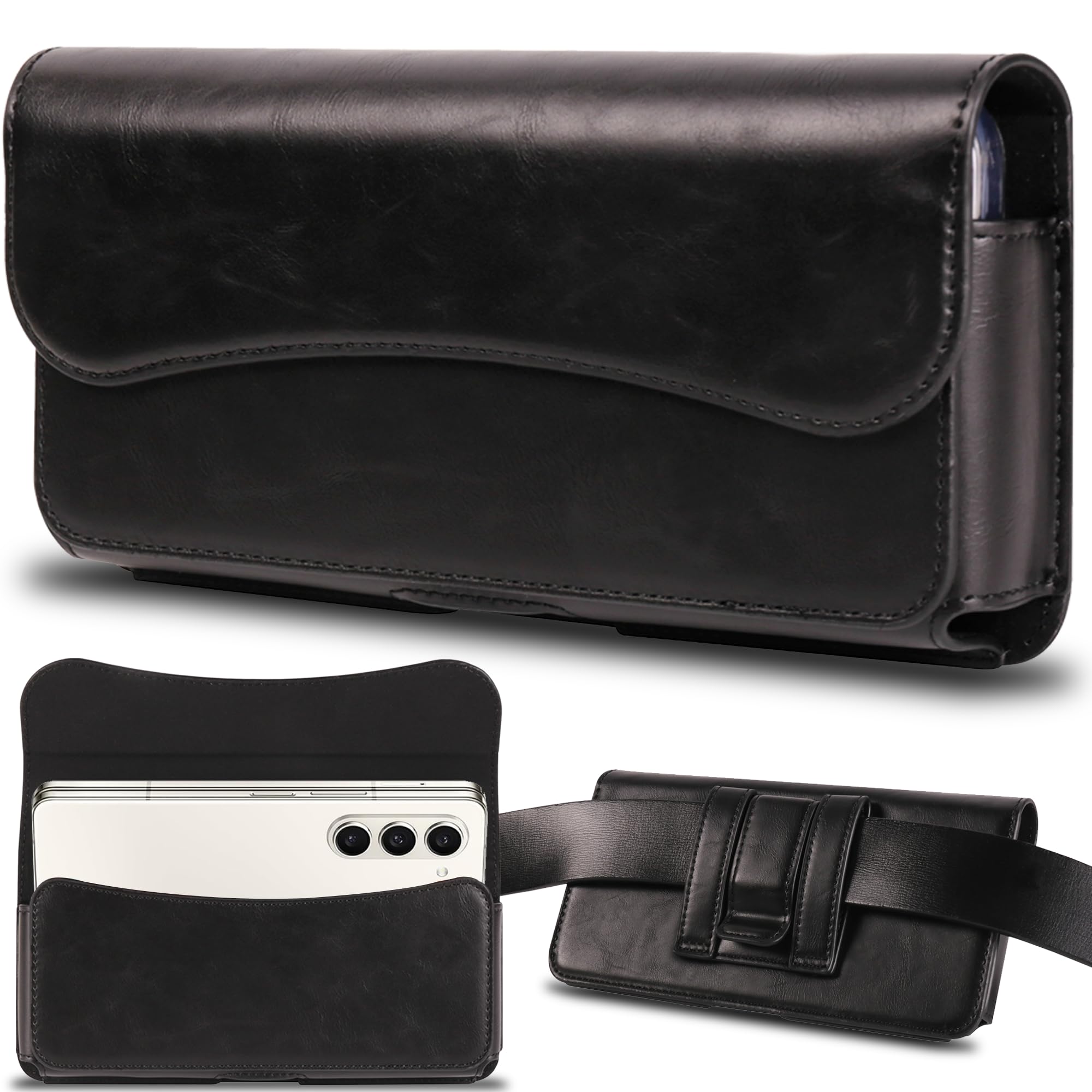 Premium Magnetic Holster for iPhone 15 Pro Max/Plus, 14 Pro Max, 13 Pro Max & Galaxy S24 Plus/Fold 5/4/3 - Secure Belt Clip Phone Case with Locking Closure (Black) - Ideal for Construction, Hiking, Running & Outdoor Activities