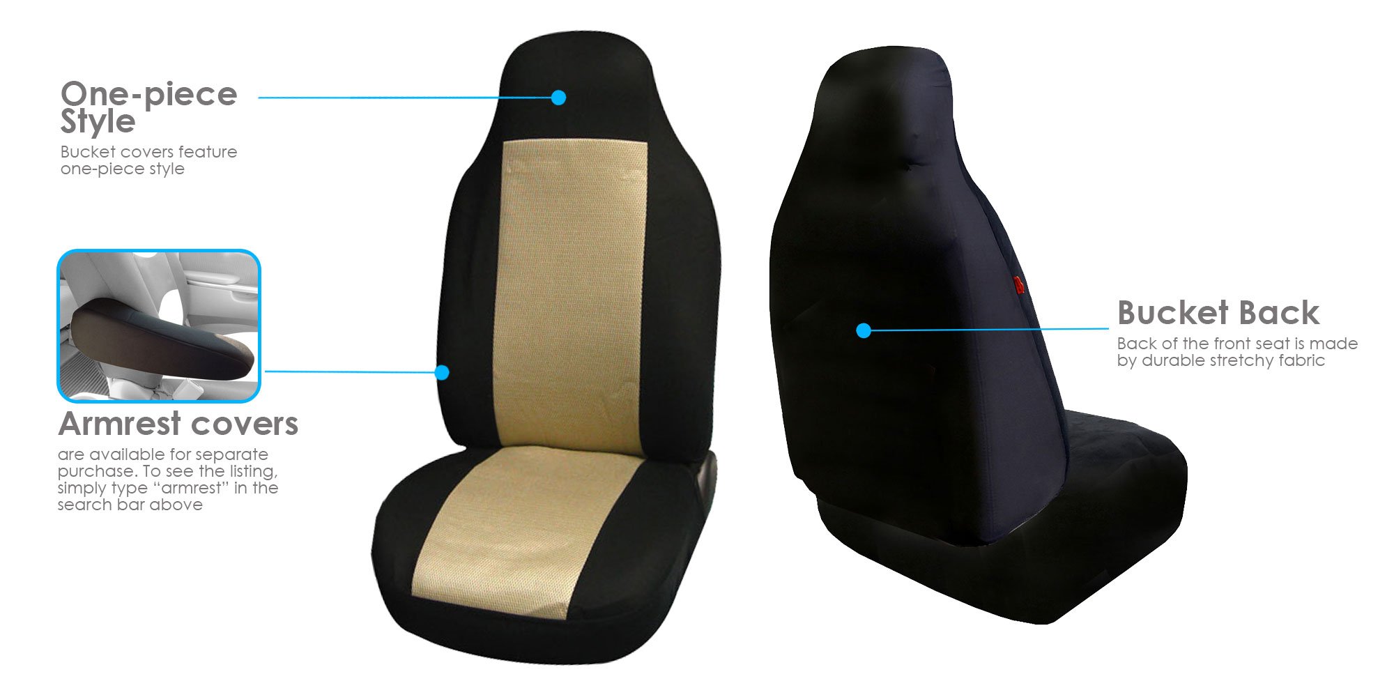 FH Group Universal Car Seat Covers Set - Beige Cloth for SUV, Sedan, Van | Durable & Comfortable for Daily Driving