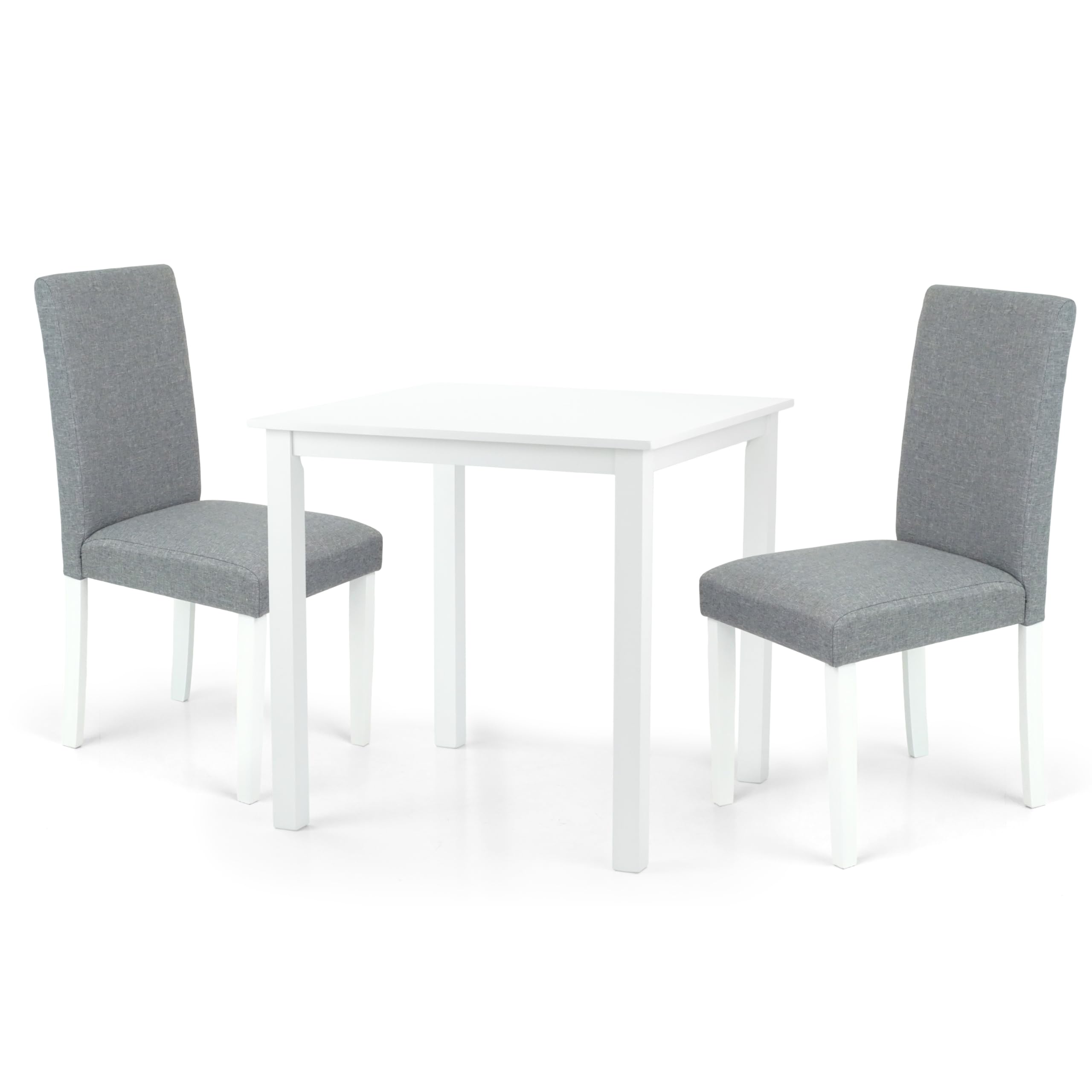3-Piece White Solid Wood Dining Set - Square Table & 2 Fallabella Chairs | Classic Kitchen Furniture for Small Spaces & Breakfast Nooks