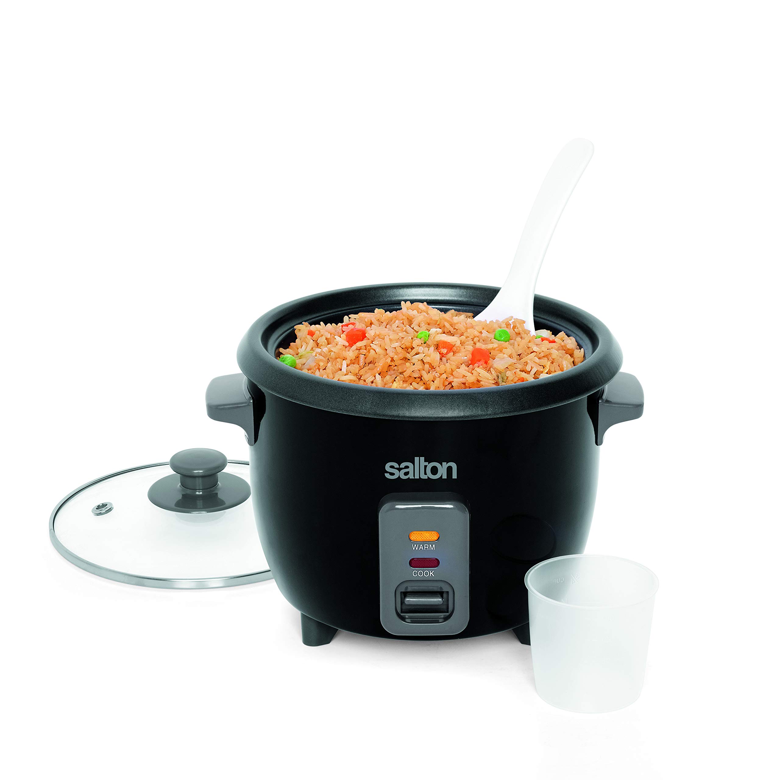 Salton 6 Cup Automatic Rice Cooker - 6 Cups Cooked / 3 Cups Uncooked - Black Stainless Steel - Perfect for Small Kitchens, Dorms & Office Lunch Prep
