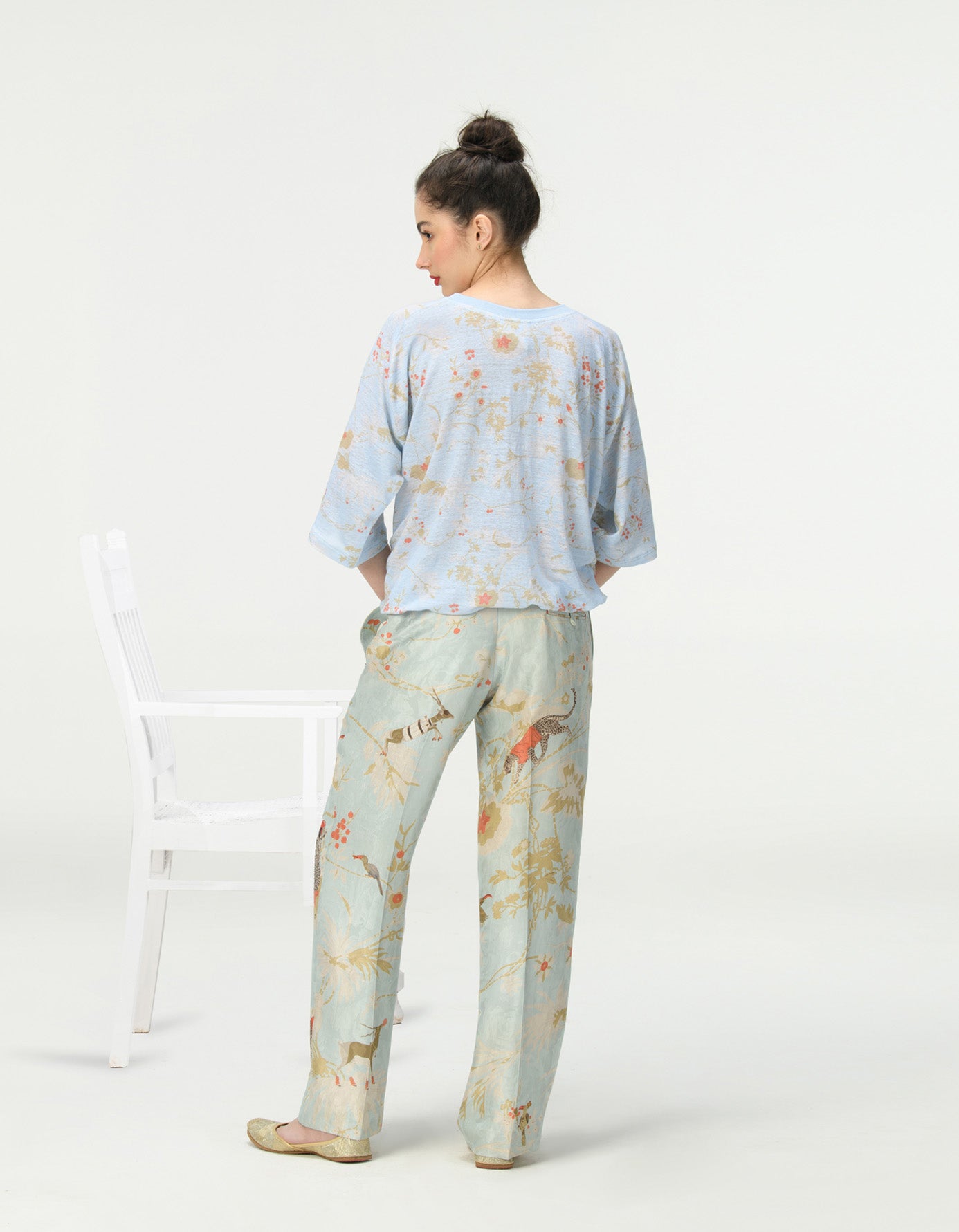 Straight Fit Silk Damask Trousers in Ice Blue - Elegant Formal Pants for Office Wear & Special Occasions