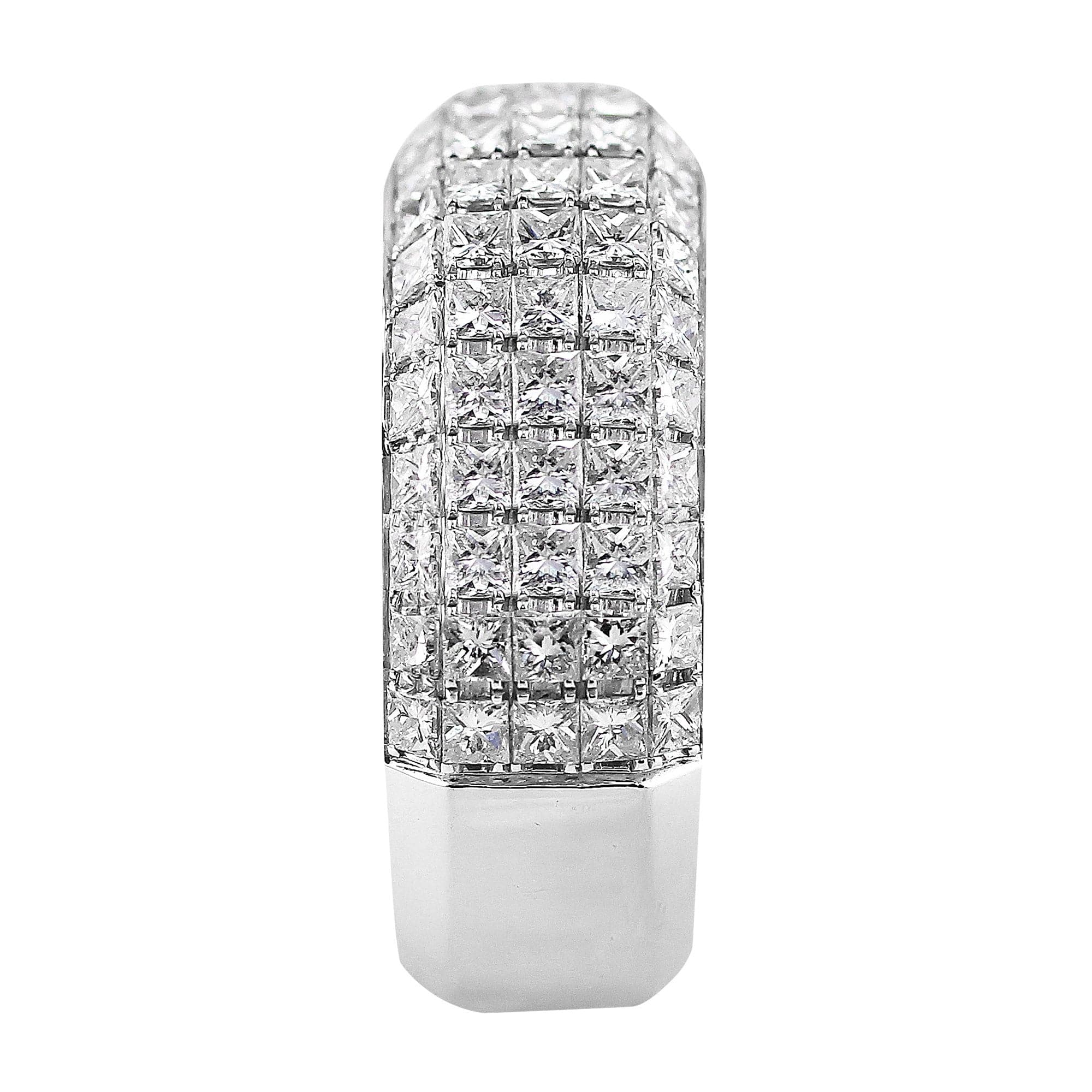 18K White Gold Five Row Princess Cut Diamond Ring for Women - Elegant Wedding, Engagement, Anniversary Gift - Perfect for Proposals, Bridal Jewelry & Special Occasions